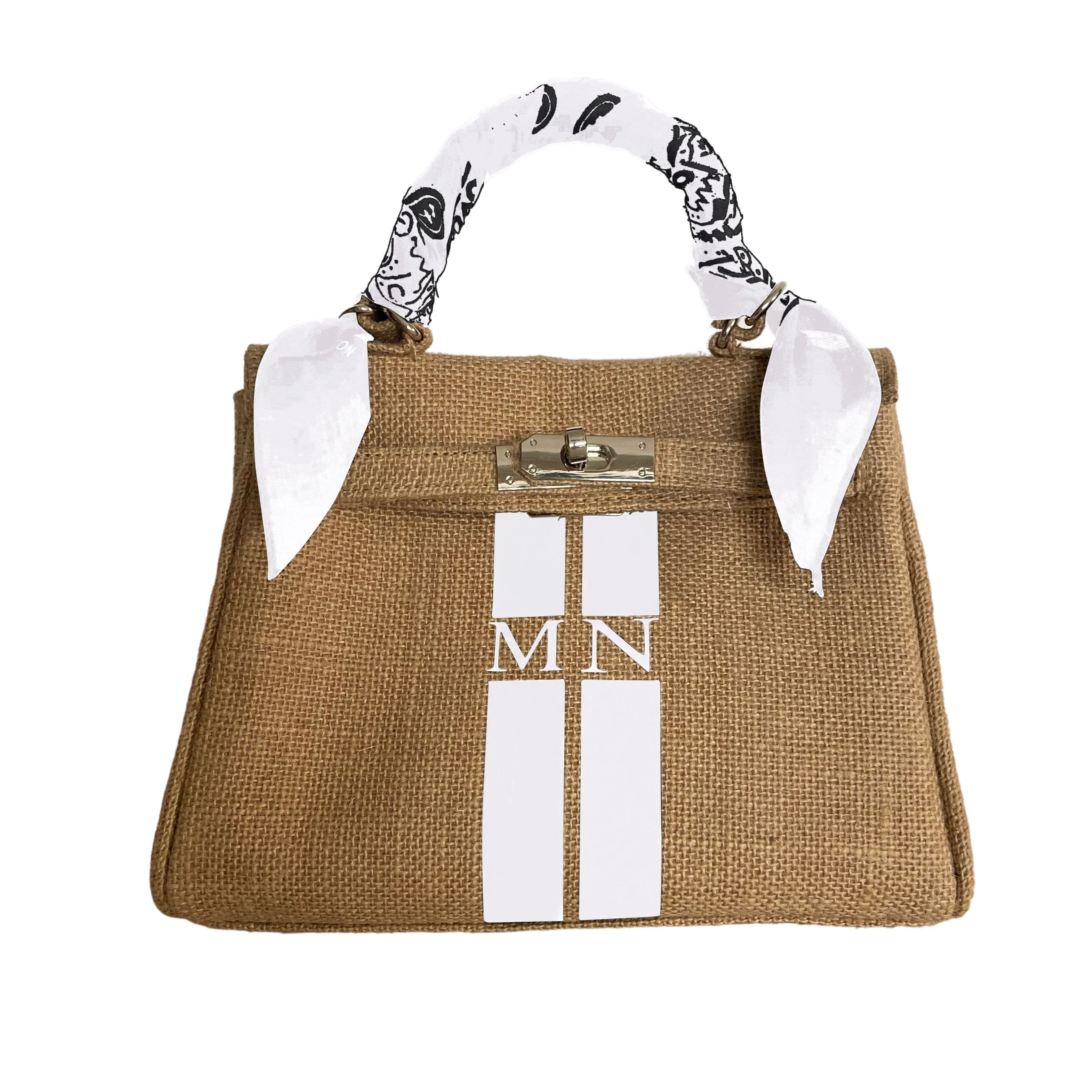 24H Kelly Style Jute Handbag with Initials