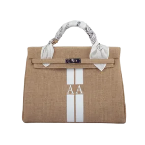 24H Kelly Style Jute Handbag with Initials