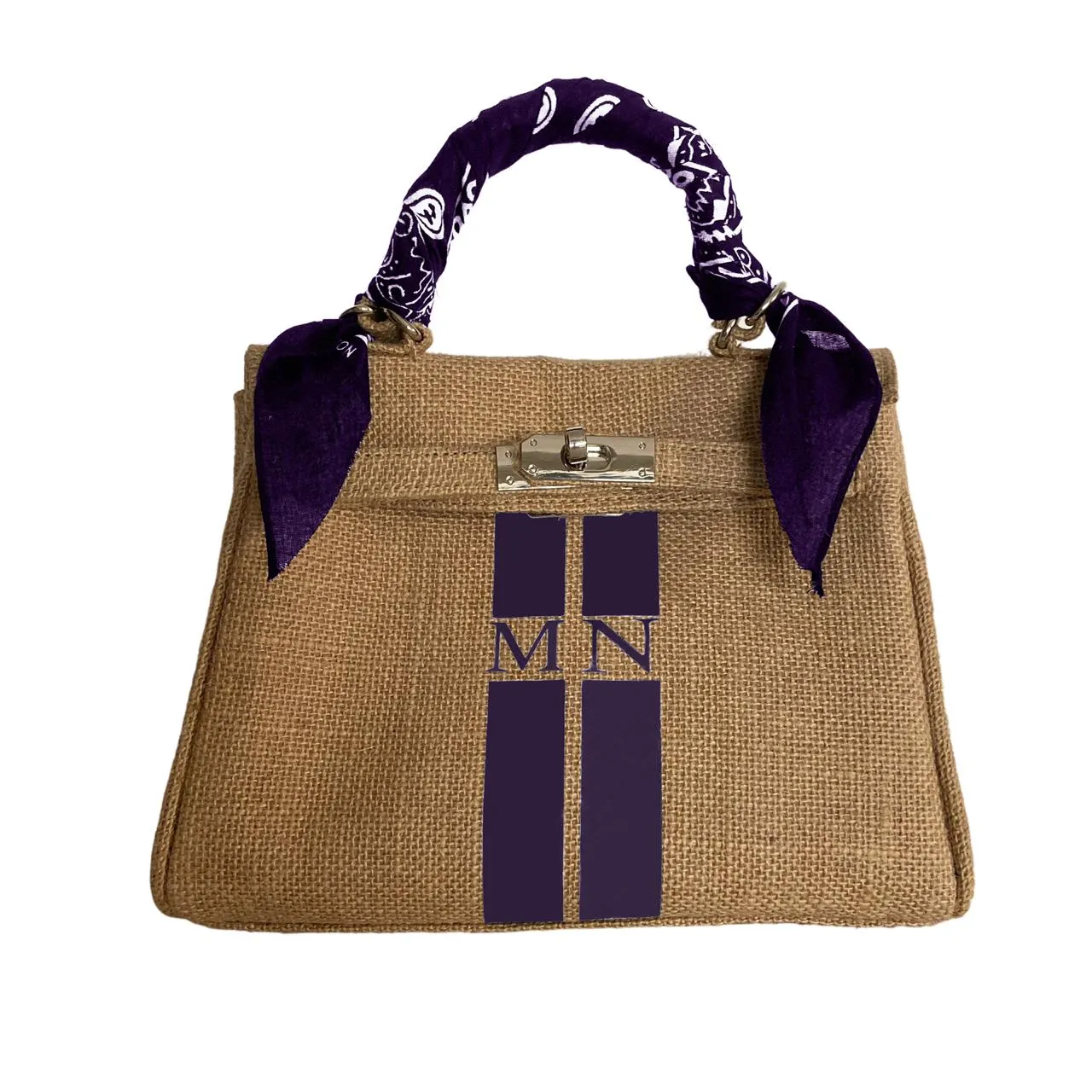 24H Kelly Style Jute Handbag with Initials