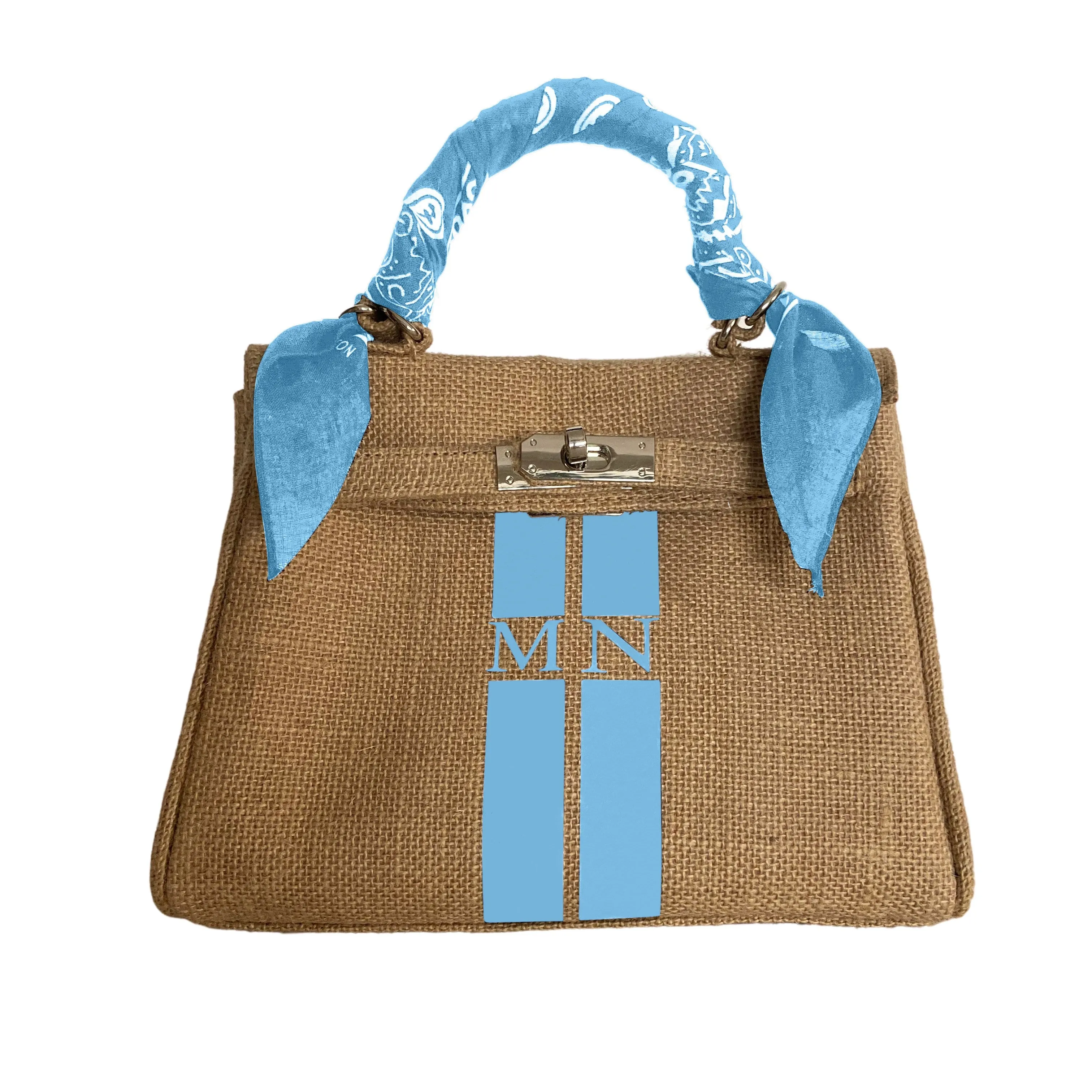 24H Kelly Style Jute Handbag with Initials