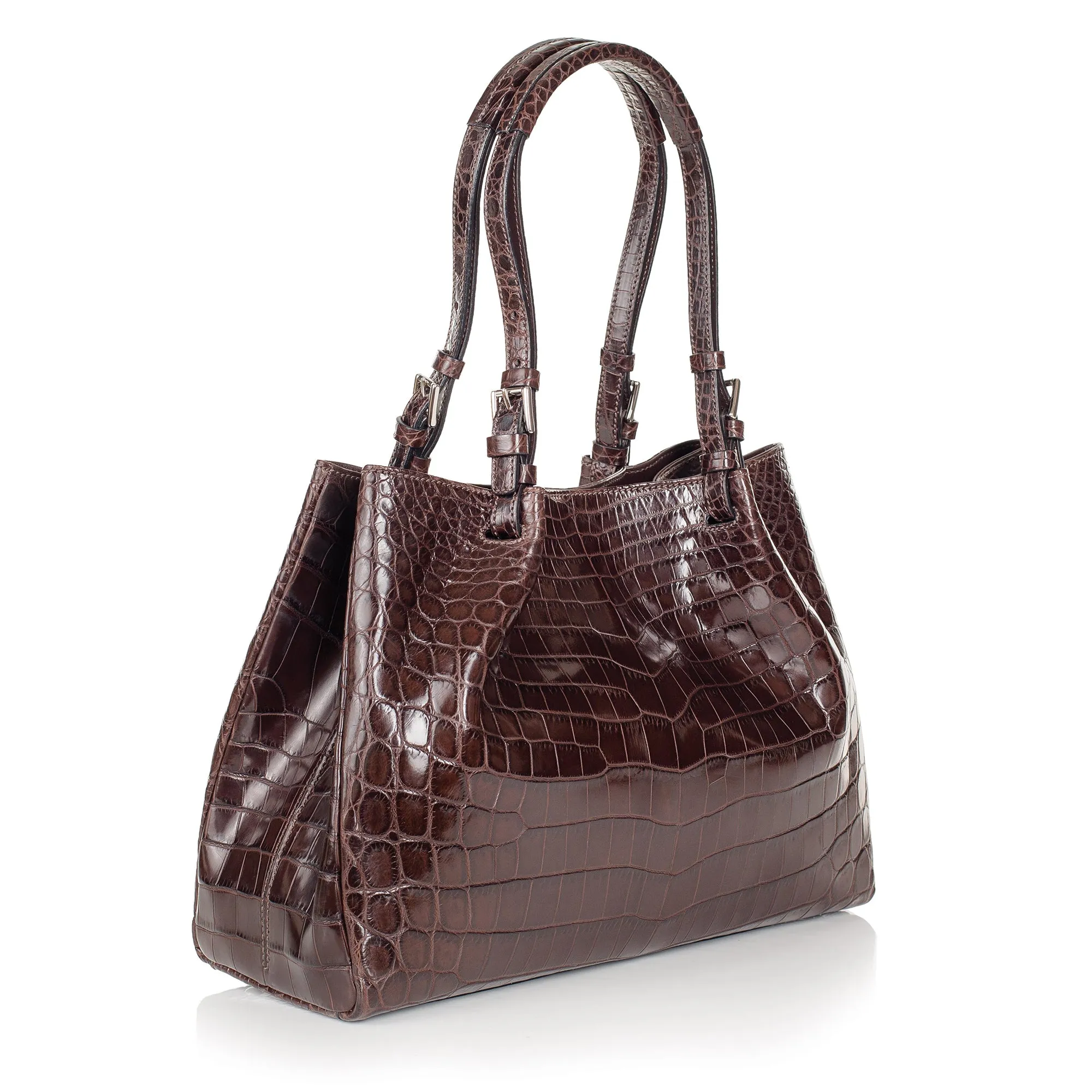 30-650-NIC THE VICTORIA Gracen Nile Crocodile Handbag, Nicotine