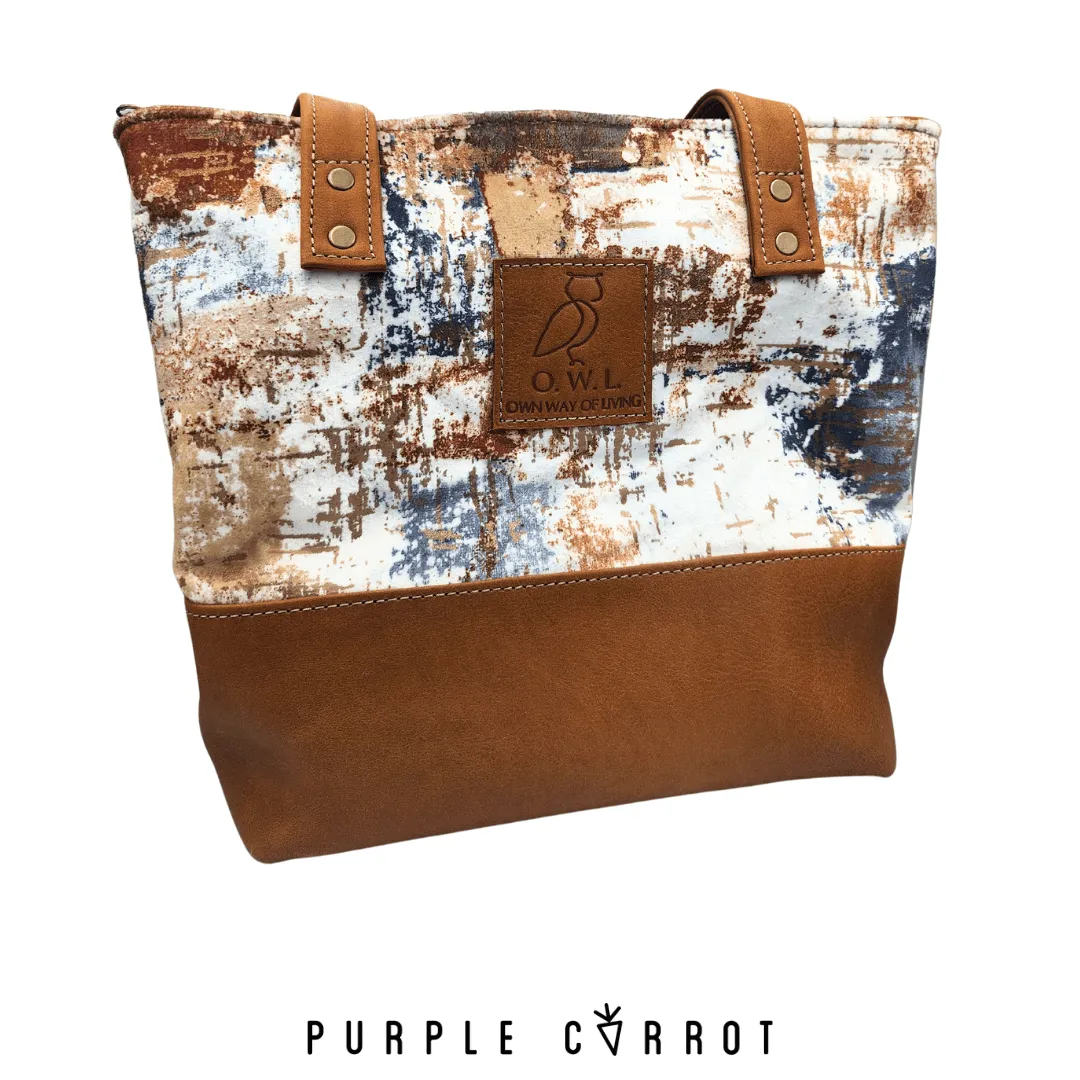 Abstract Suede & 100% Leather Handbag