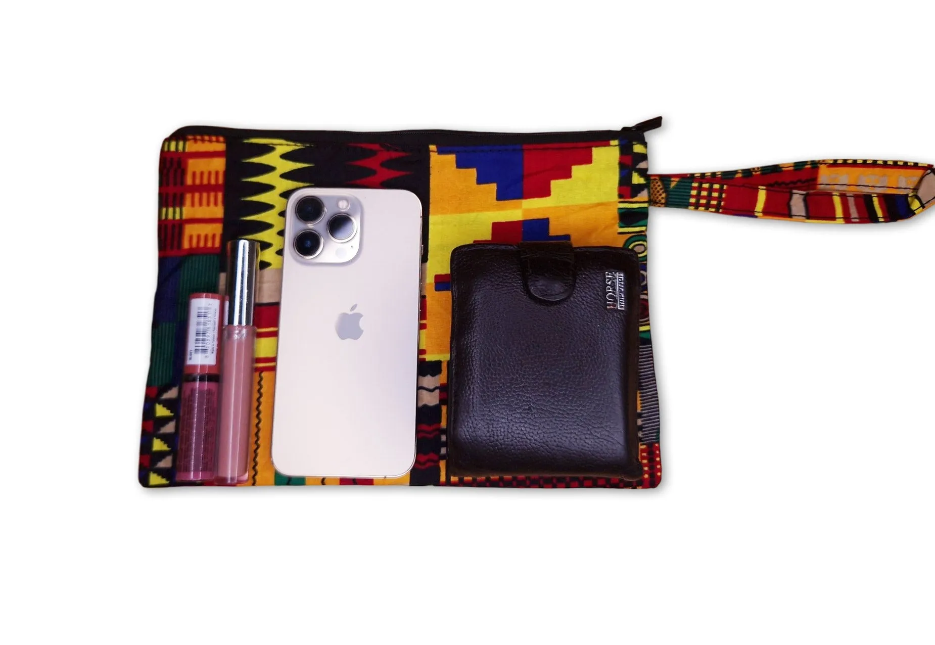 African print Makeup pouch / Pencil case / Cosmetic Bag / Coin Purse - Yellow / Multicolor kente