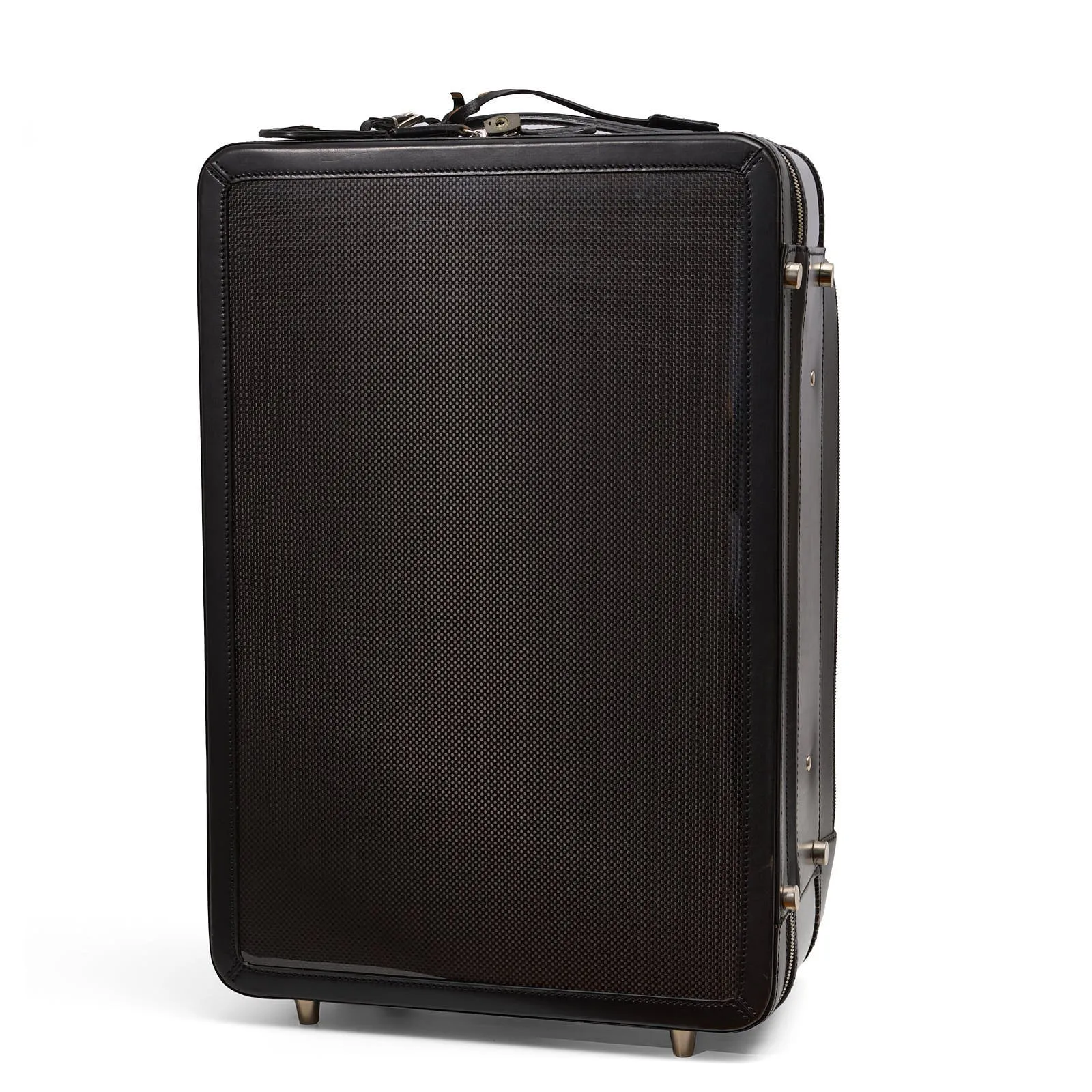 ALFREDO BERETTA Carbon Fiber-Leather Black Trolley Carry-On Suitcase NEW