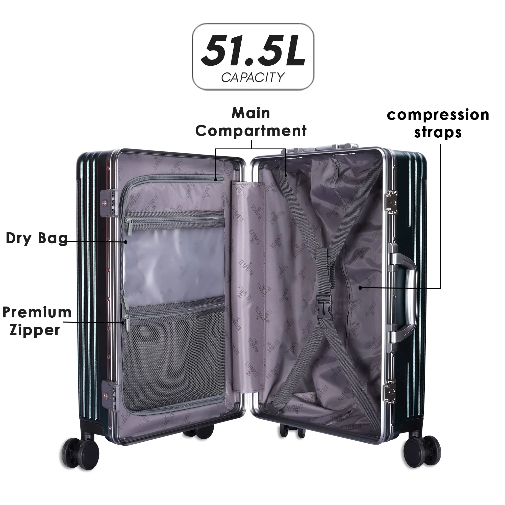 Ambassador Series Carry-On Luggage PolyCarbonate Hard Case Suitcase Eight Spinner Wheel Trolley Bag with TSA Lock, USB, Mobile Holder, Cup Holder- Forest Green (56 cm-22 inch)