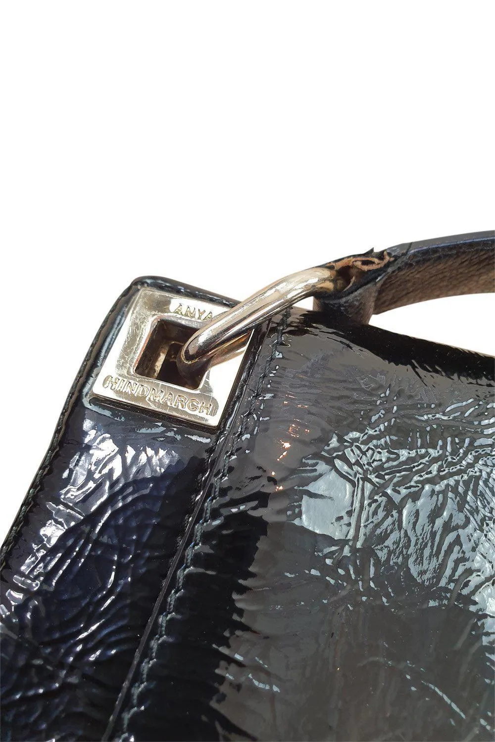 ANYA HINDMARCH Black Patent Leather Envelop Handbag (M)