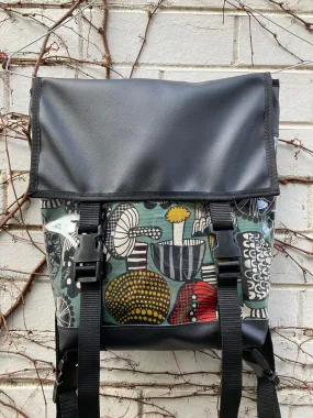 Backpack/ Shoulder Bag - Mushroom Illustration Green