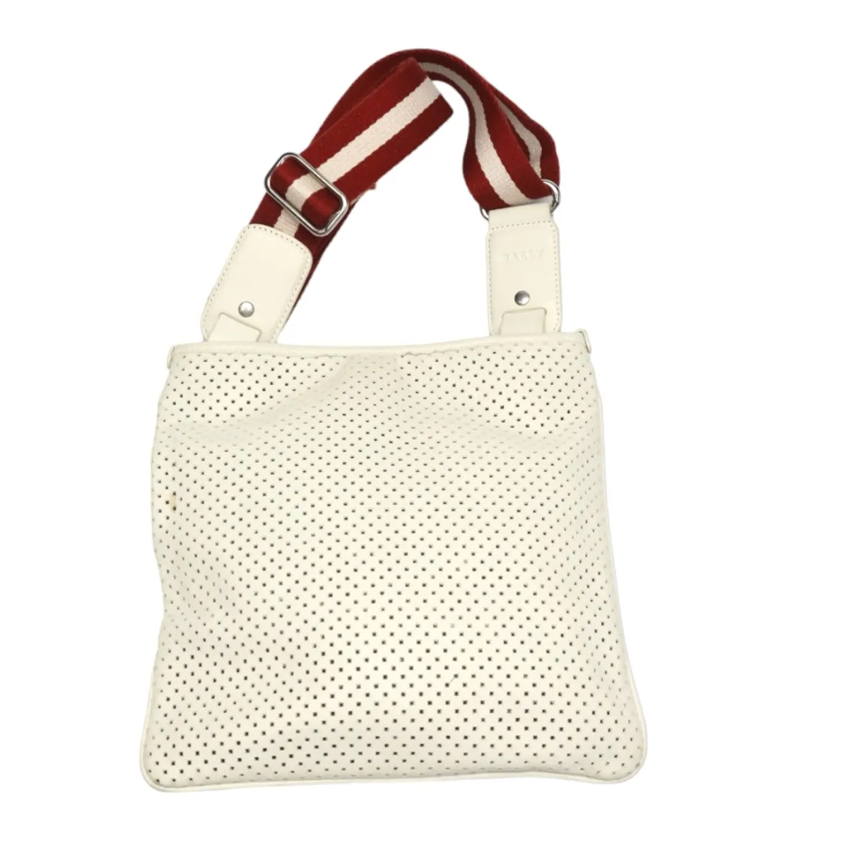 BALLY Shoulder Bag Punching leather white Punching leather Diagonal Shoulder belt Women Used Authentic