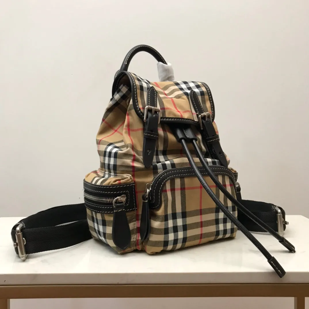 BB Medium Rucksack In Vintage Check Cotton Canvas-Sandy For Women, Bags 13in/33cm