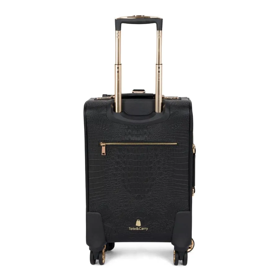 Black Apollo 2 Faux Crocodile Skin Carry-On Suitcase