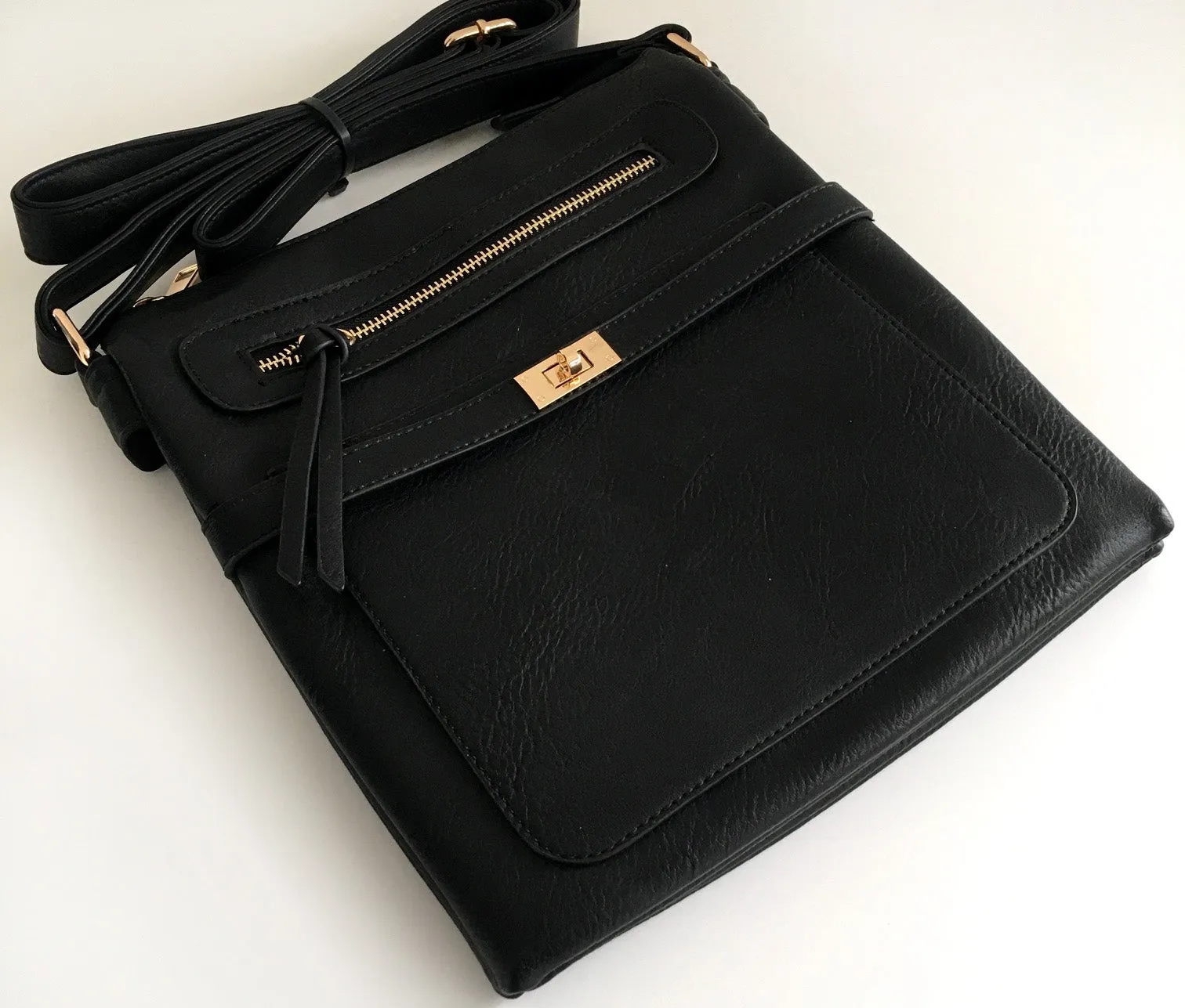 BLACK MULTI COMPARTMENT CROSS BODY SHOULDER BAG