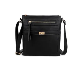 BLACK MULTI COMPARTMENT CROSS BODY SHOULDER BAG