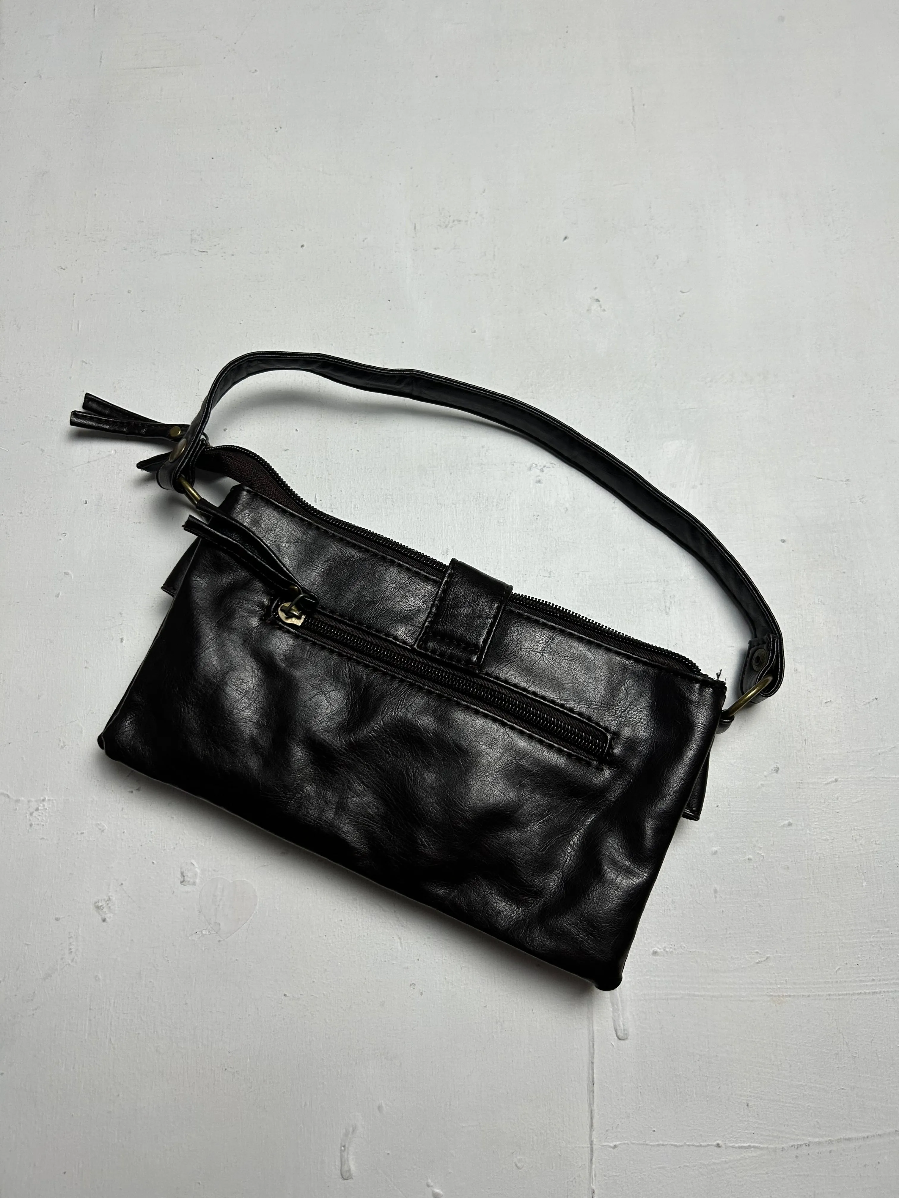 Black pvc leather small besace shoulder bag