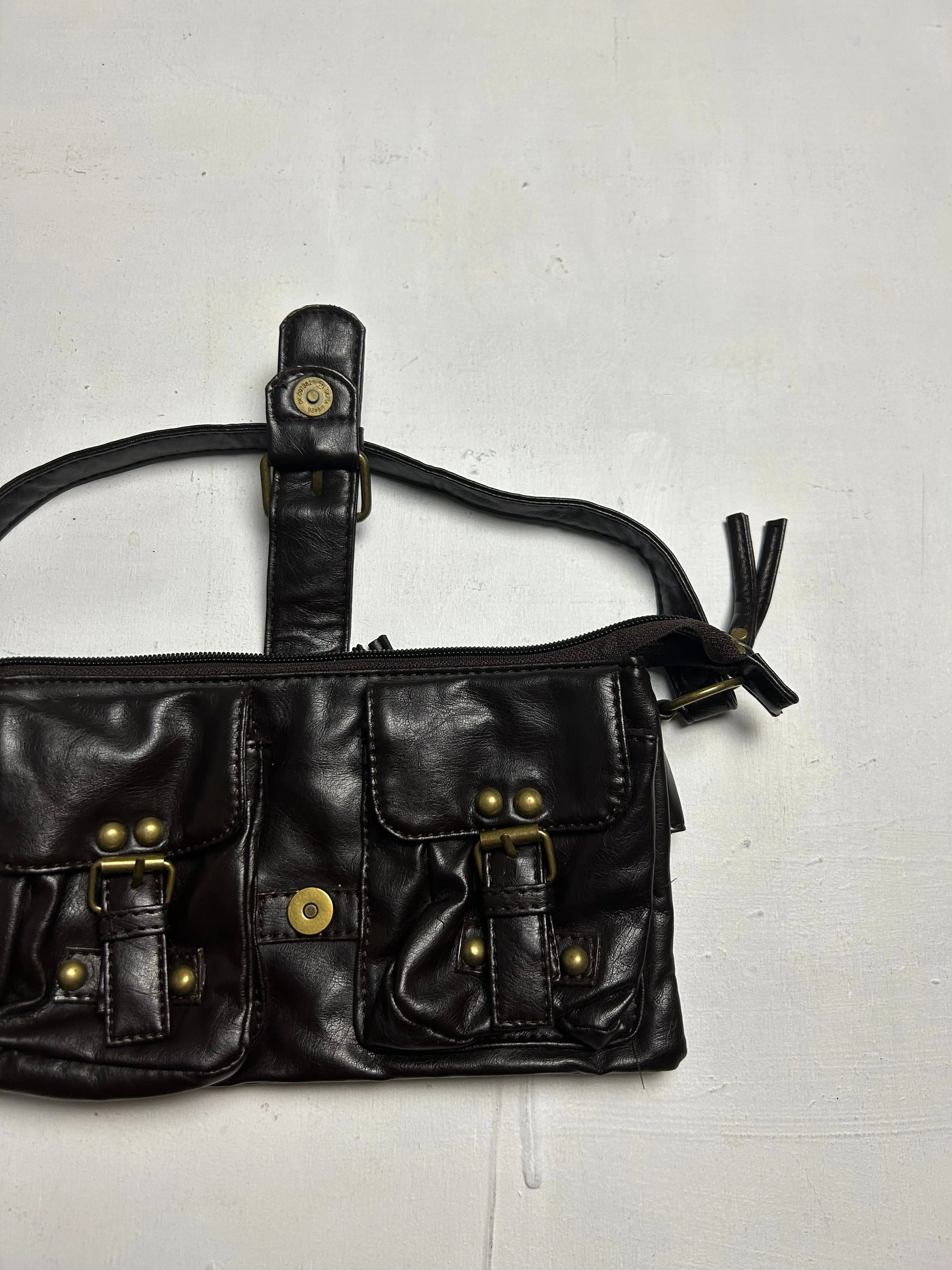 Black pvc leather small besace shoulder bag