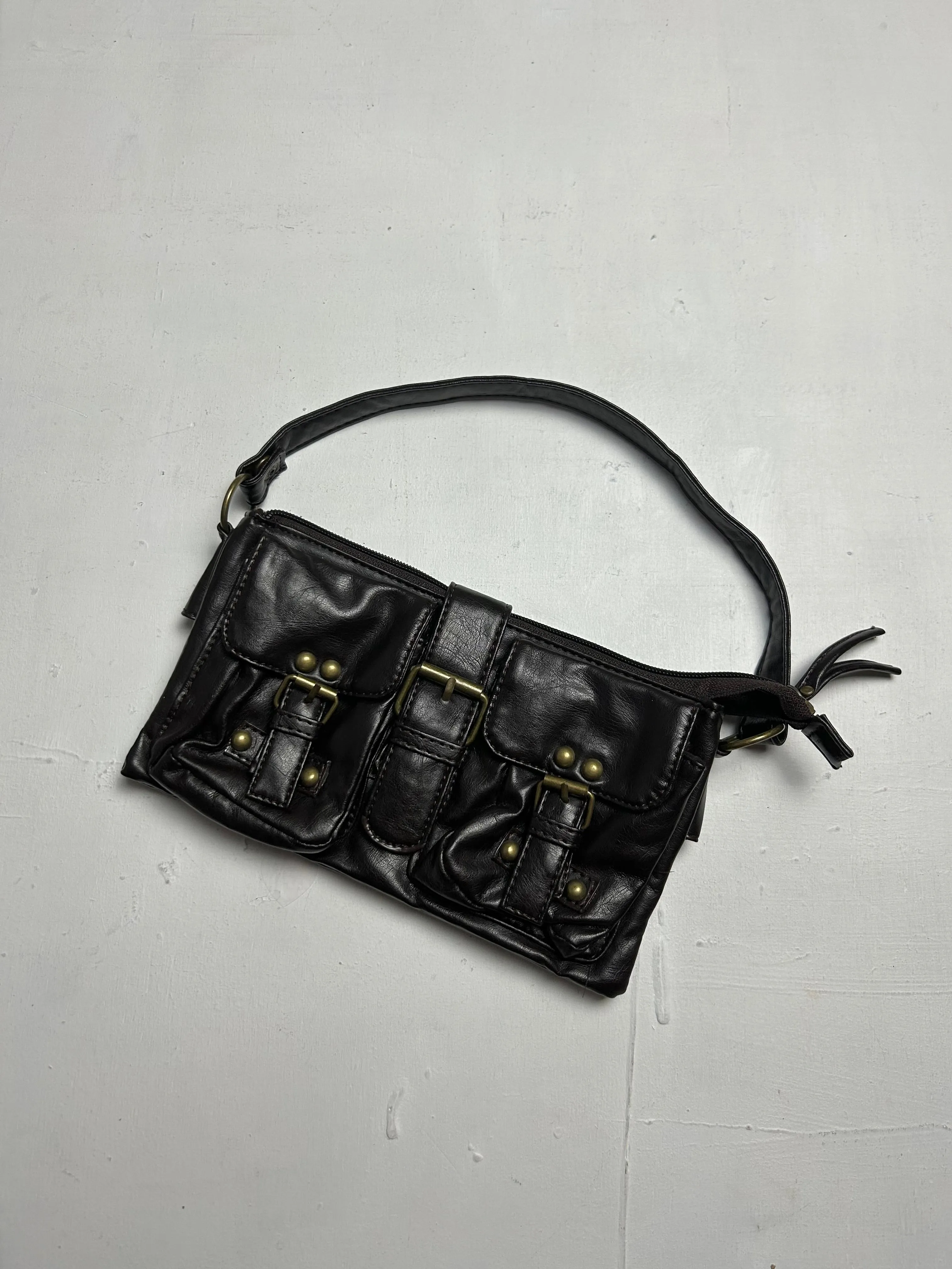 Black pvc leather small besace shoulder bag