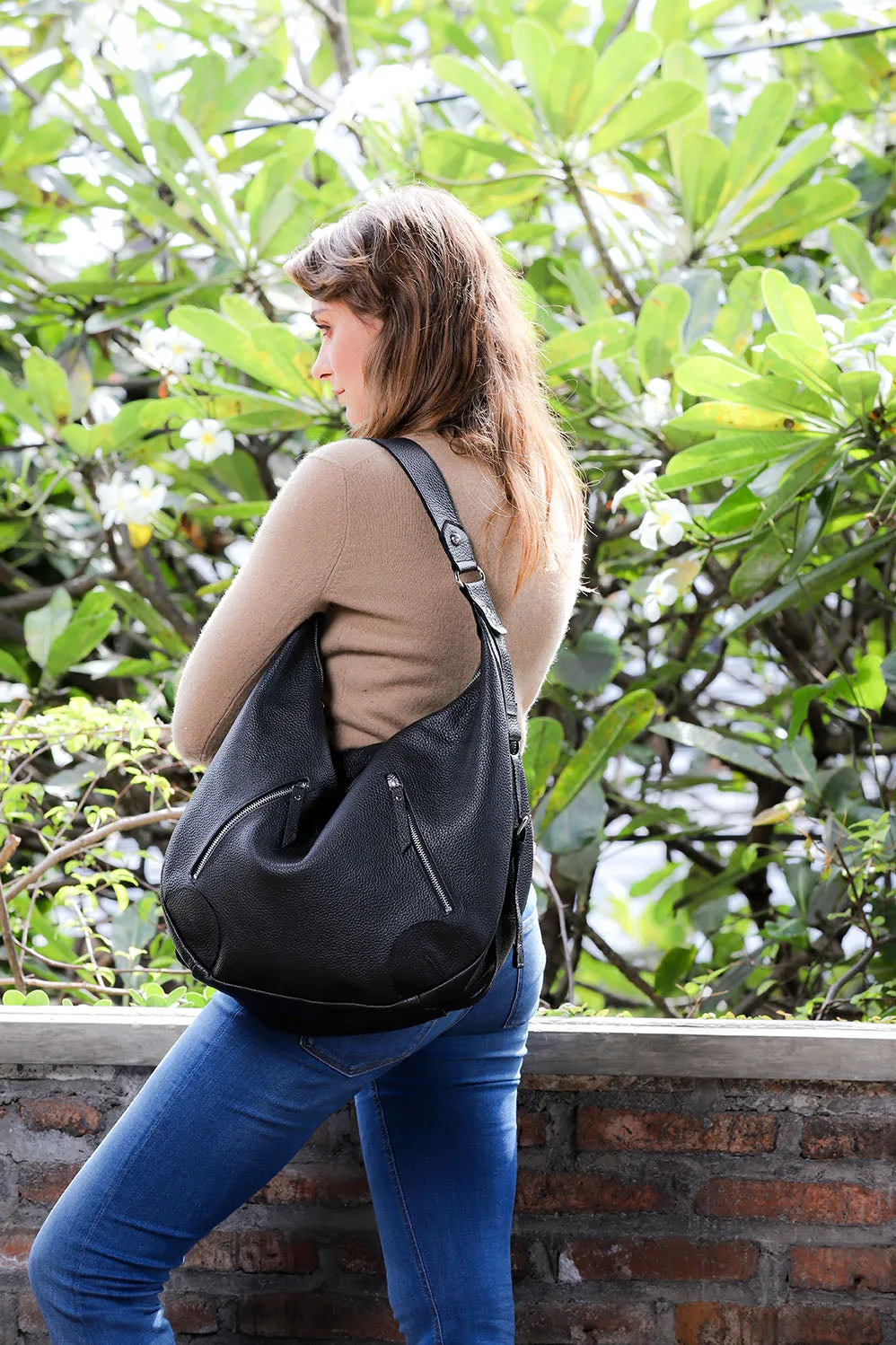 Black Slouchy Leather Shoulder Bag