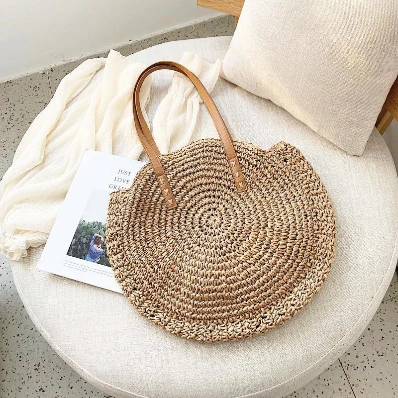 Boho Handmade Round Straw Tote Shoulder Bag