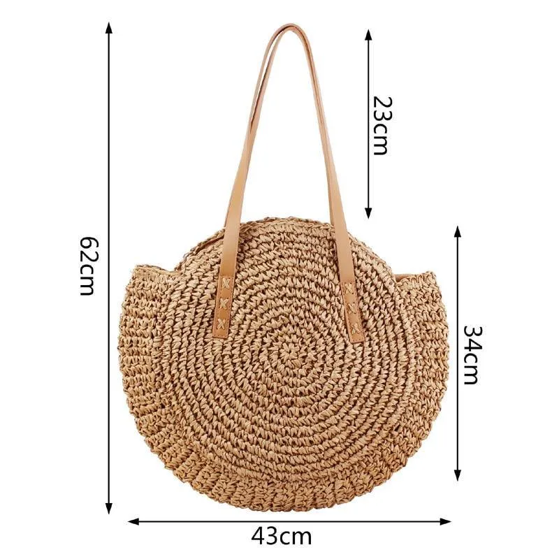 Boho Handmade Round Straw Tote Shoulder Bag