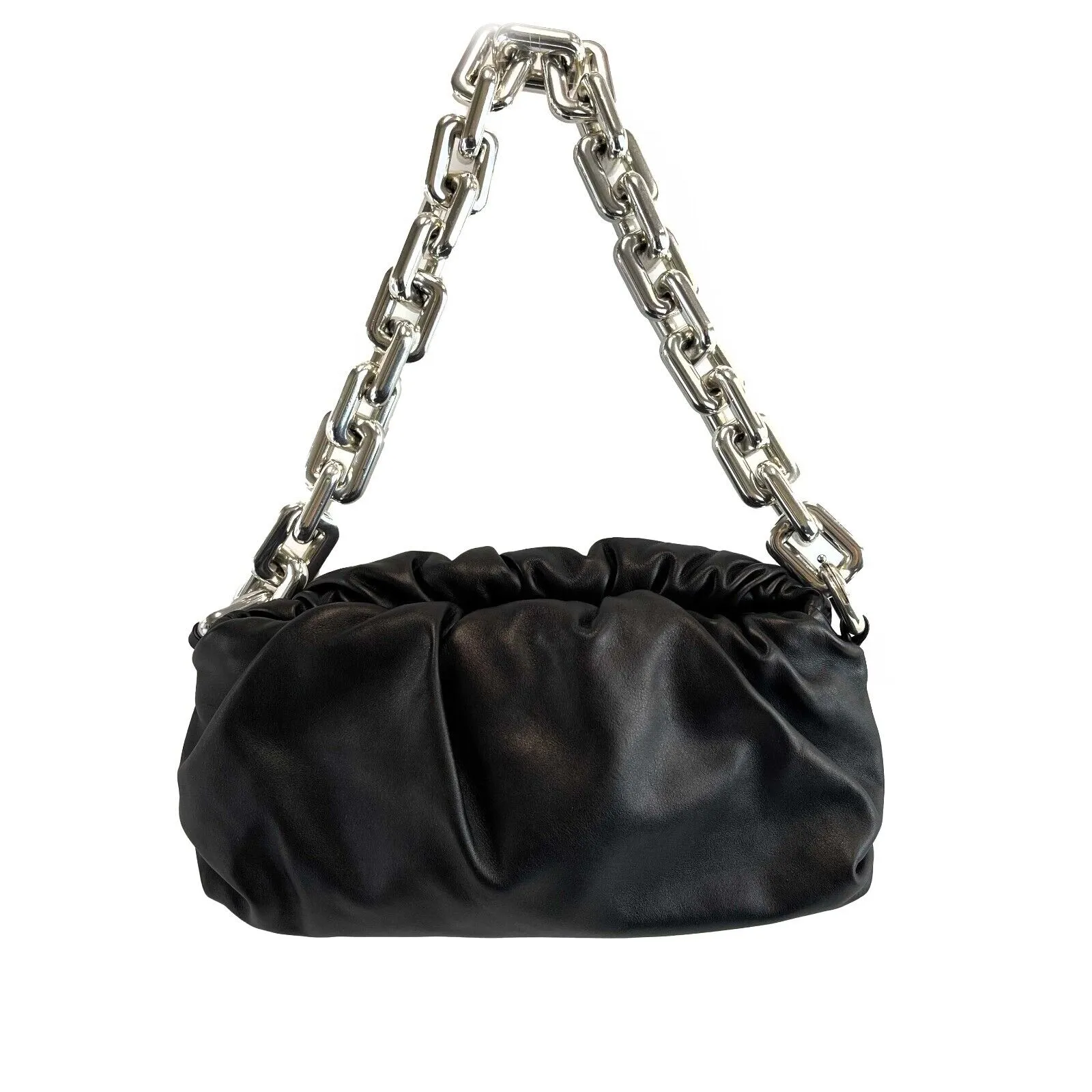 Bottega Calfskin The Chain Pouch Teen Black Shoulder Bag