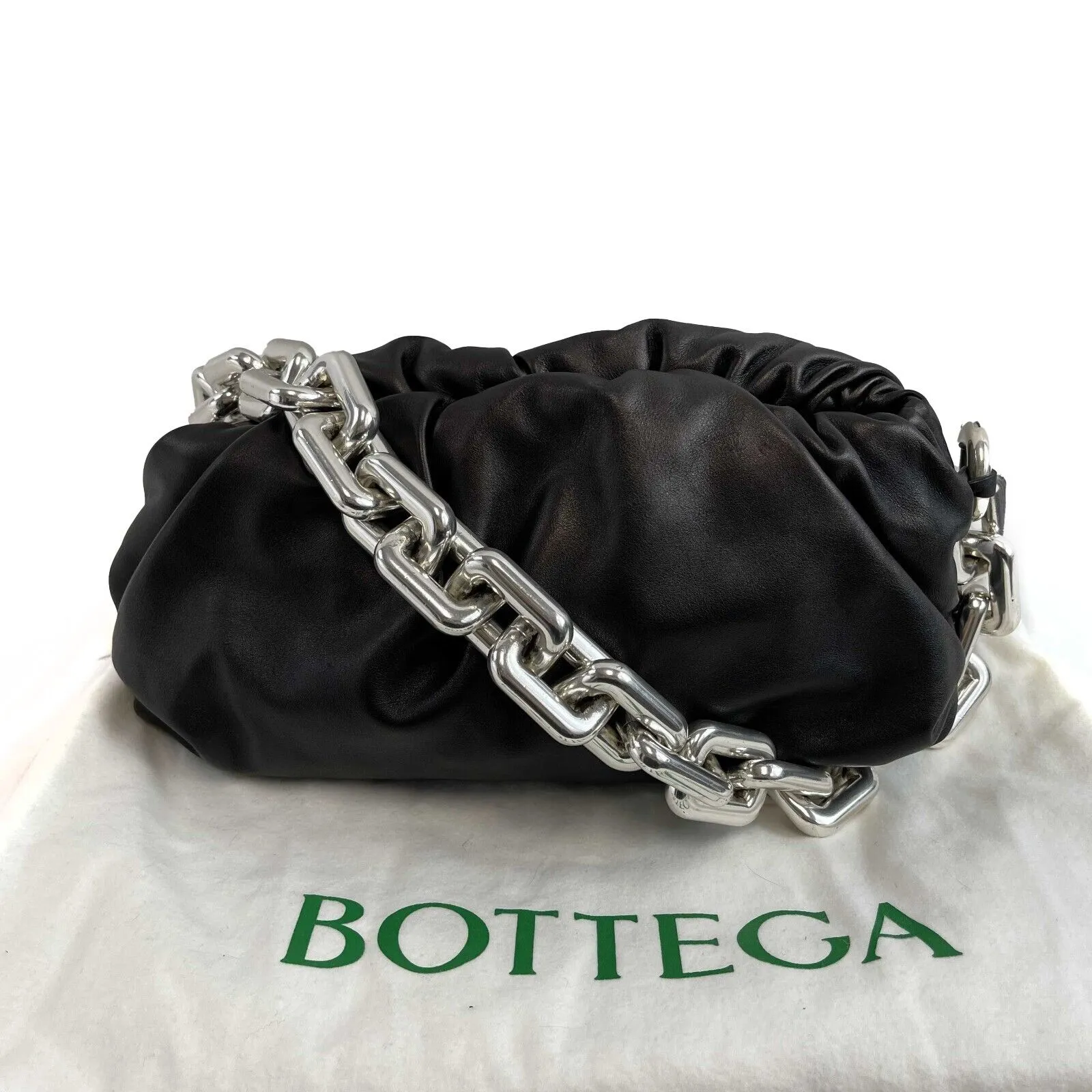 Bottega Calfskin The Chain Pouch Teen Black Shoulder Bag