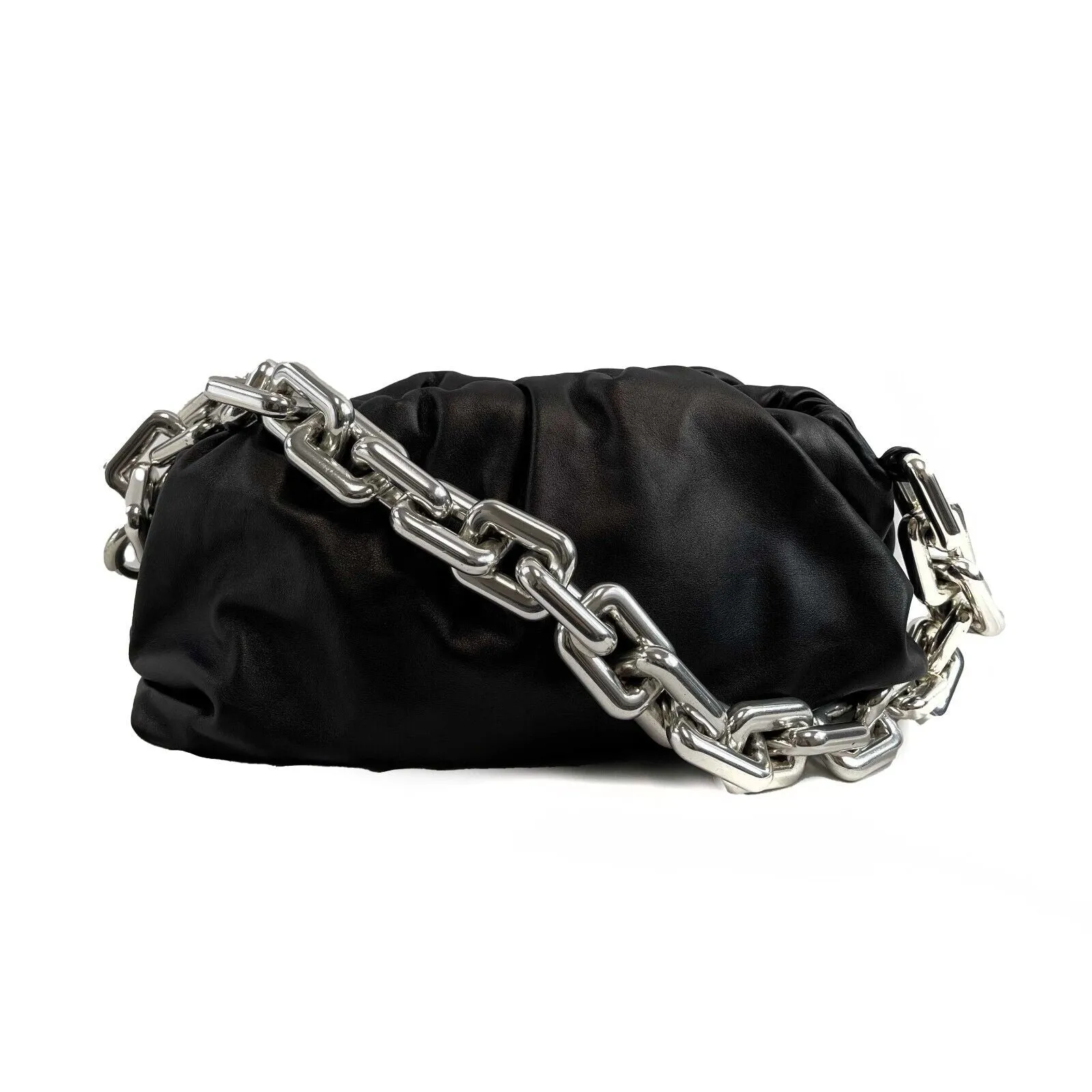 Bottega Calfskin The Chain Pouch Teen Black Shoulder Bag