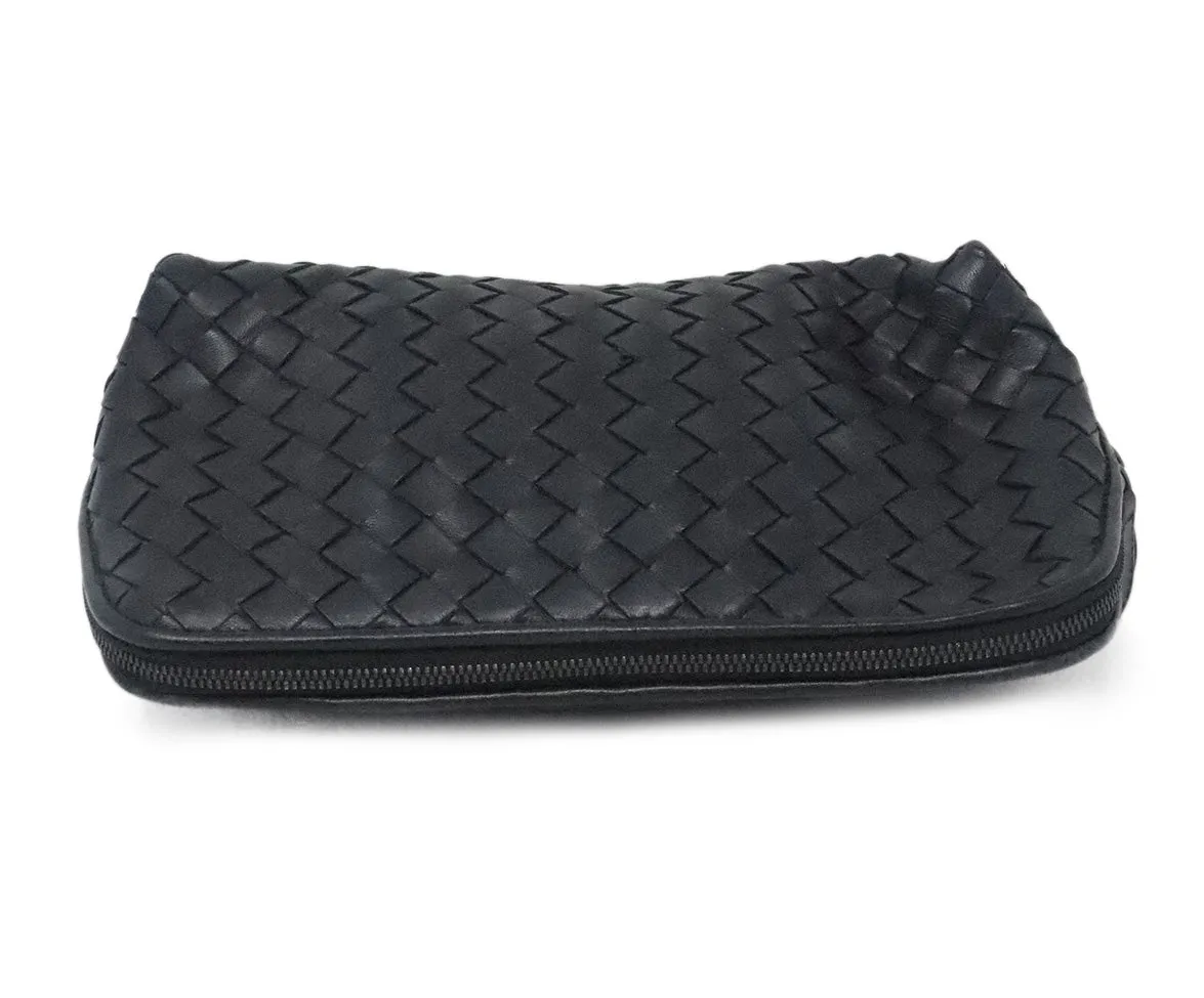 Bottega Veneta Black Woven Leather Cosmetic Bag