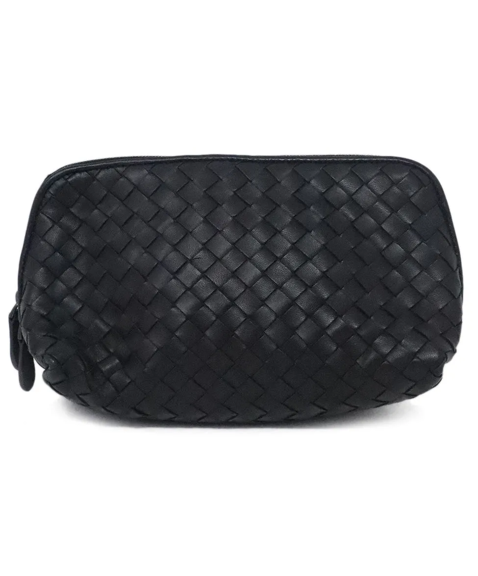 Bottega Veneta Black Woven Leather Cosmetic Bag