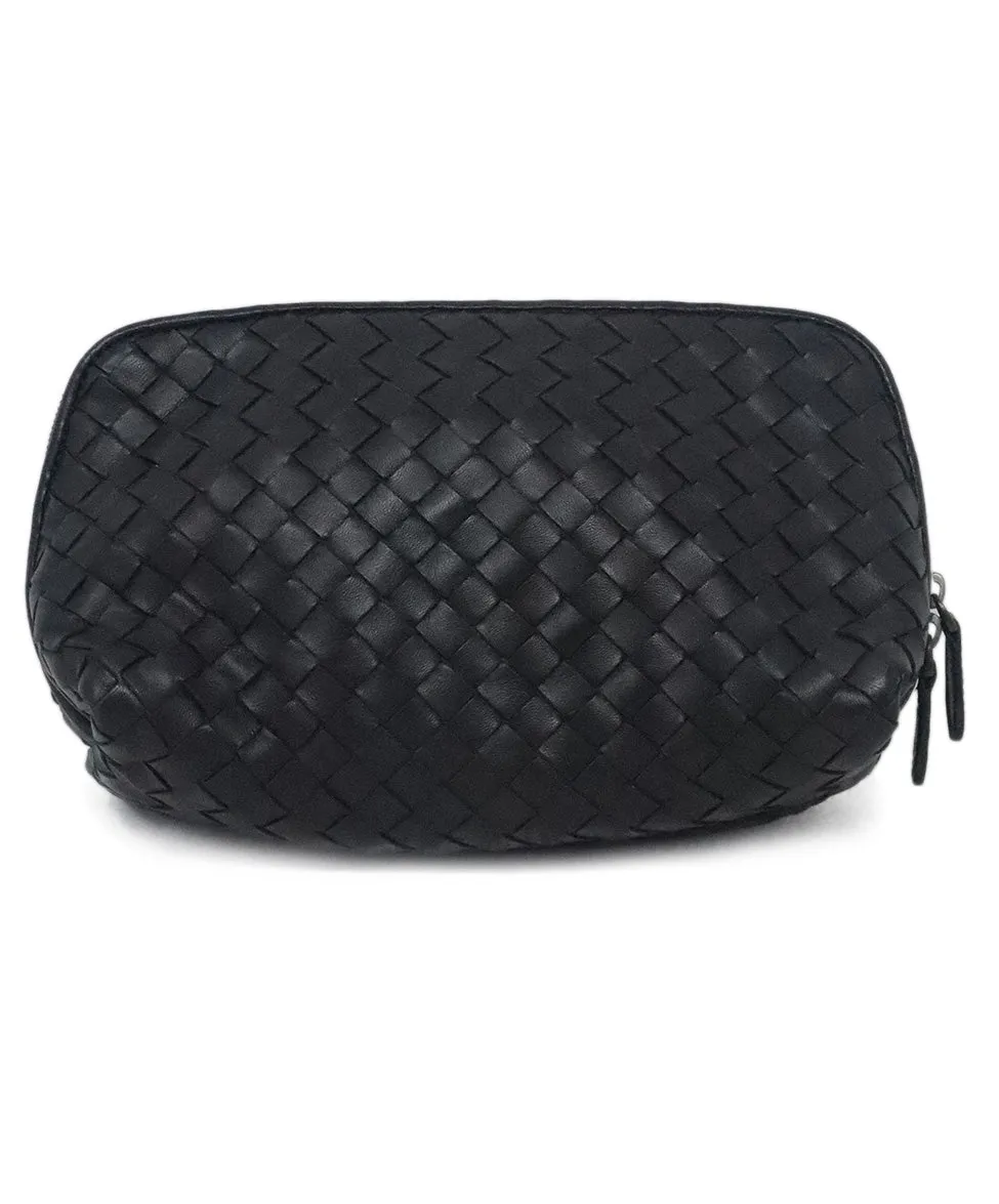 Bottega Veneta Black Woven Leather Cosmetic Bag