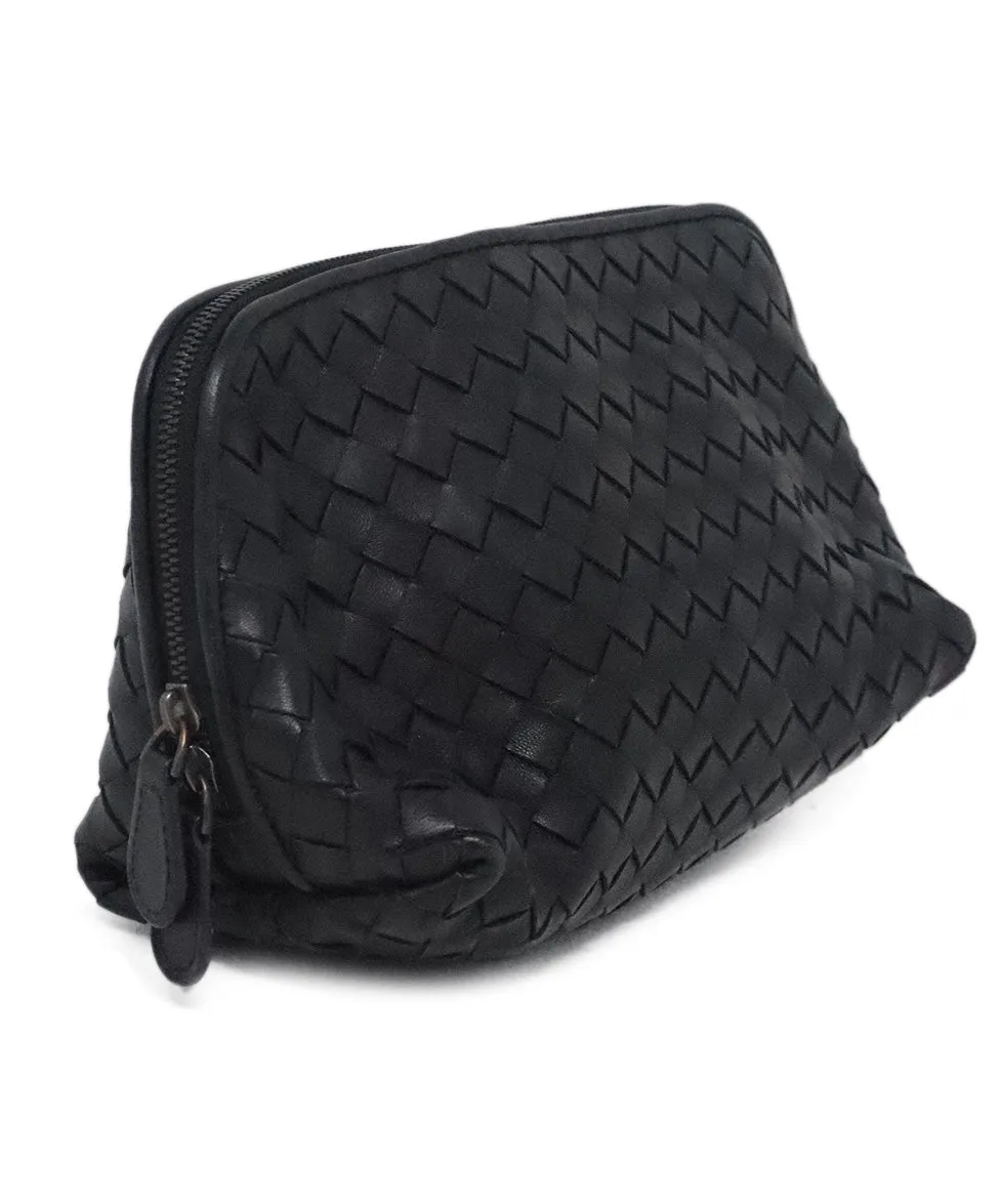 Bottega Veneta Black Woven Leather Cosmetic Bag