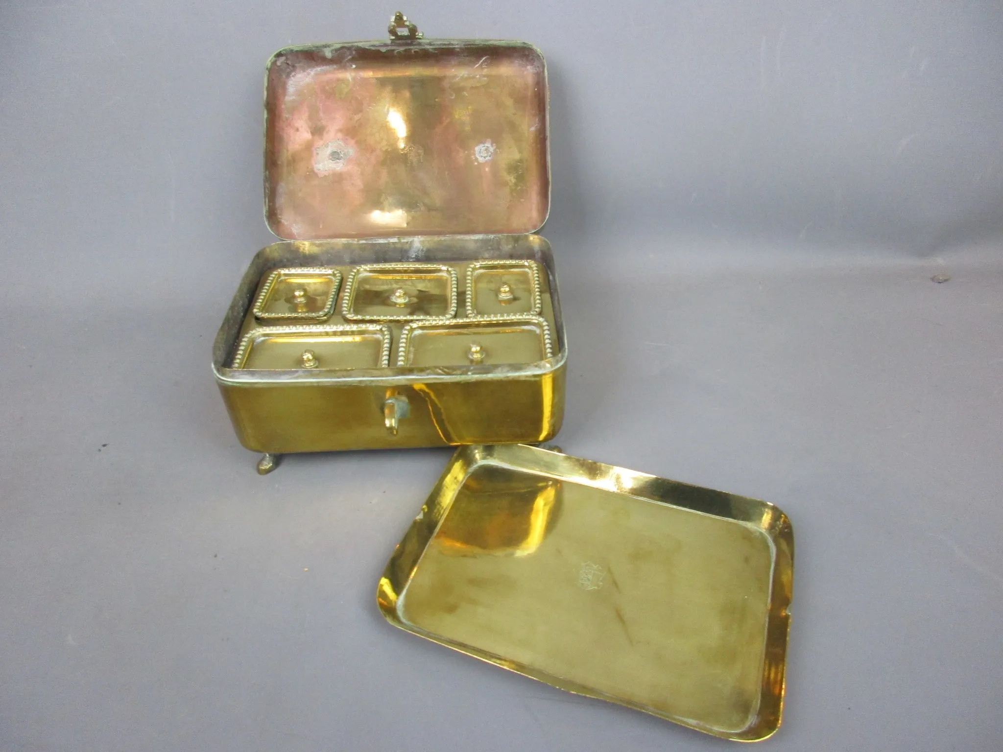 Brass Travelling Spice Box Antique 19th Century