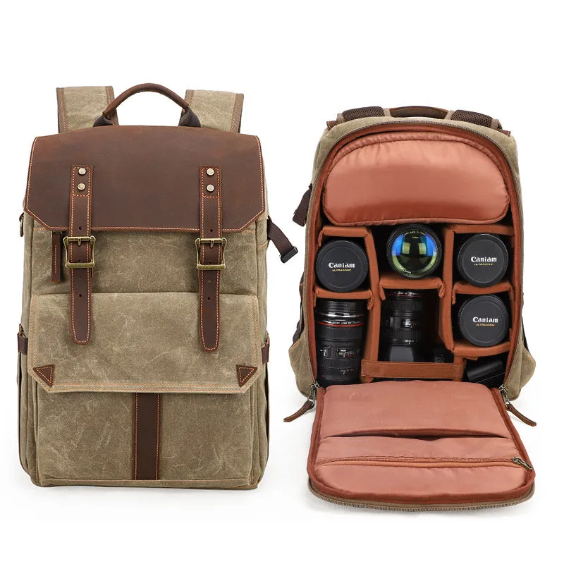 Canvas DSLR Camera Backpack Waterproof Canvas Travel Backpack Large Capacity Backpack QK-011