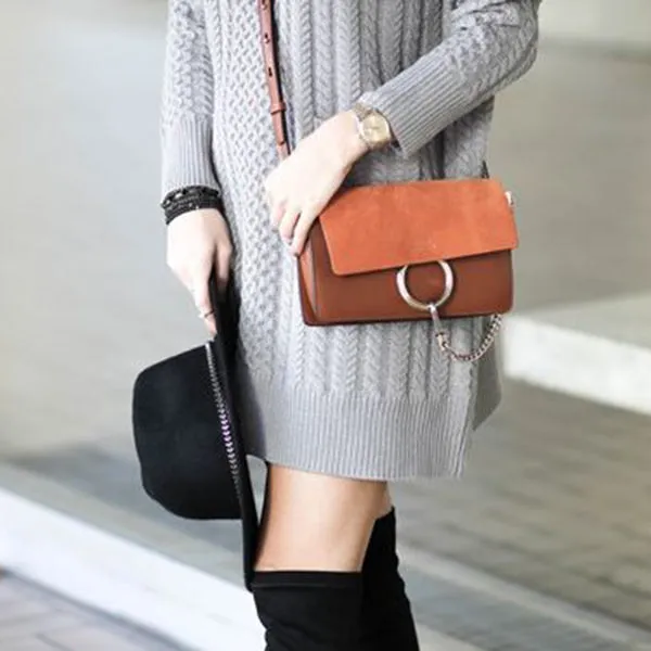 Chic Leather and Suede Shoulder Bag Handbag