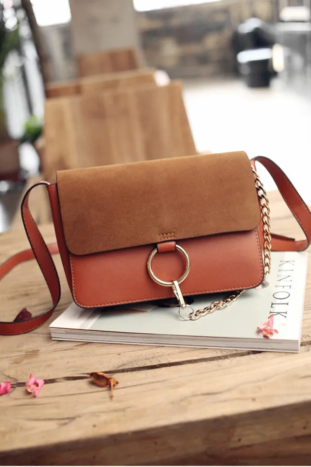 Chic Leather and Suede Shoulder Bag Handbag