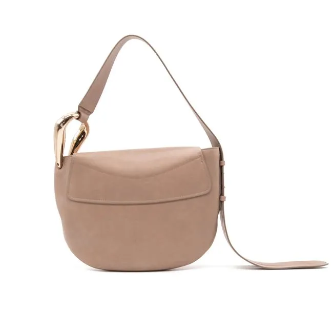 Chloe Hobo Kiss Motty Grey Beige Leather Shoulder Bag