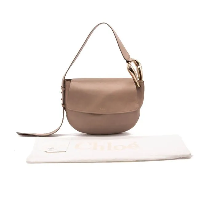 Chloe Hobo Kiss Motty Grey Beige Leather Shoulder Bag