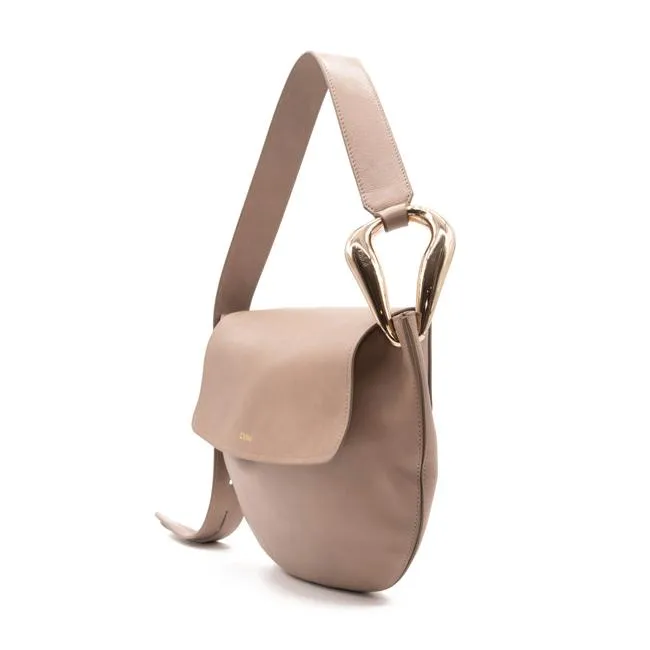 Chloe Hobo Kiss Motty Grey Beige Leather Shoulder Bag