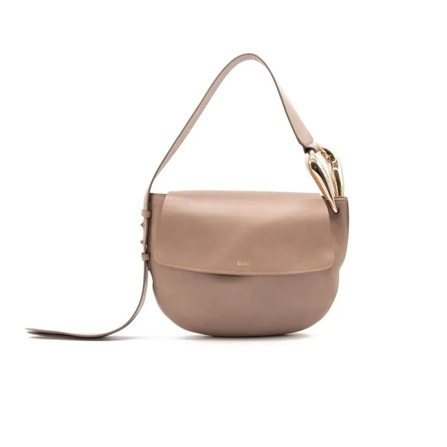 Chloe Hobo Kiss Motty Grey Beige Leather Shoulder Bag