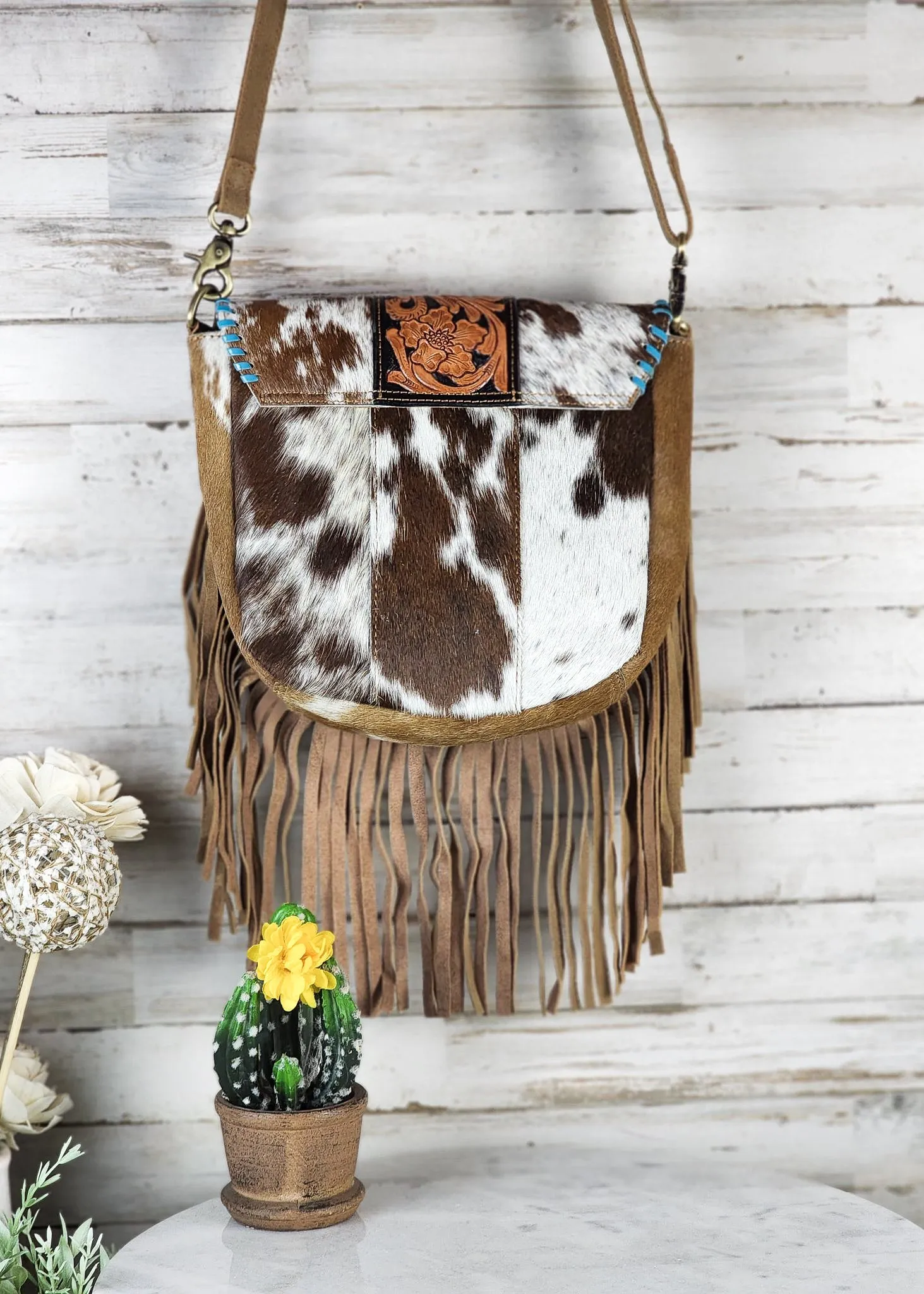 Cimarron Cowhide Fringe Crossbody Handbag