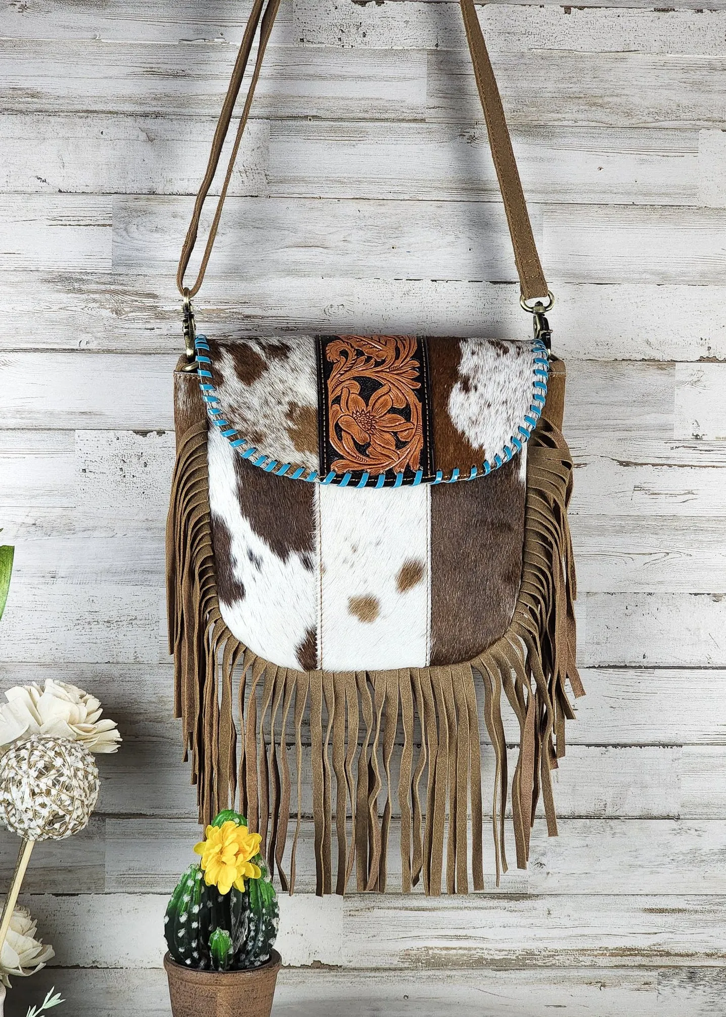 Cimarron Cowhide Fringe Crossbody Handbag