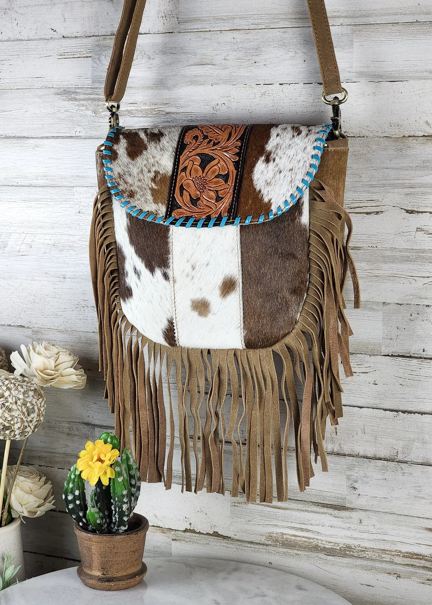 Cimarron Cowhide Fringe Crossbody Handbag