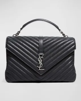 College Large Flap YSL Shoulder Bag in Quilted Leather