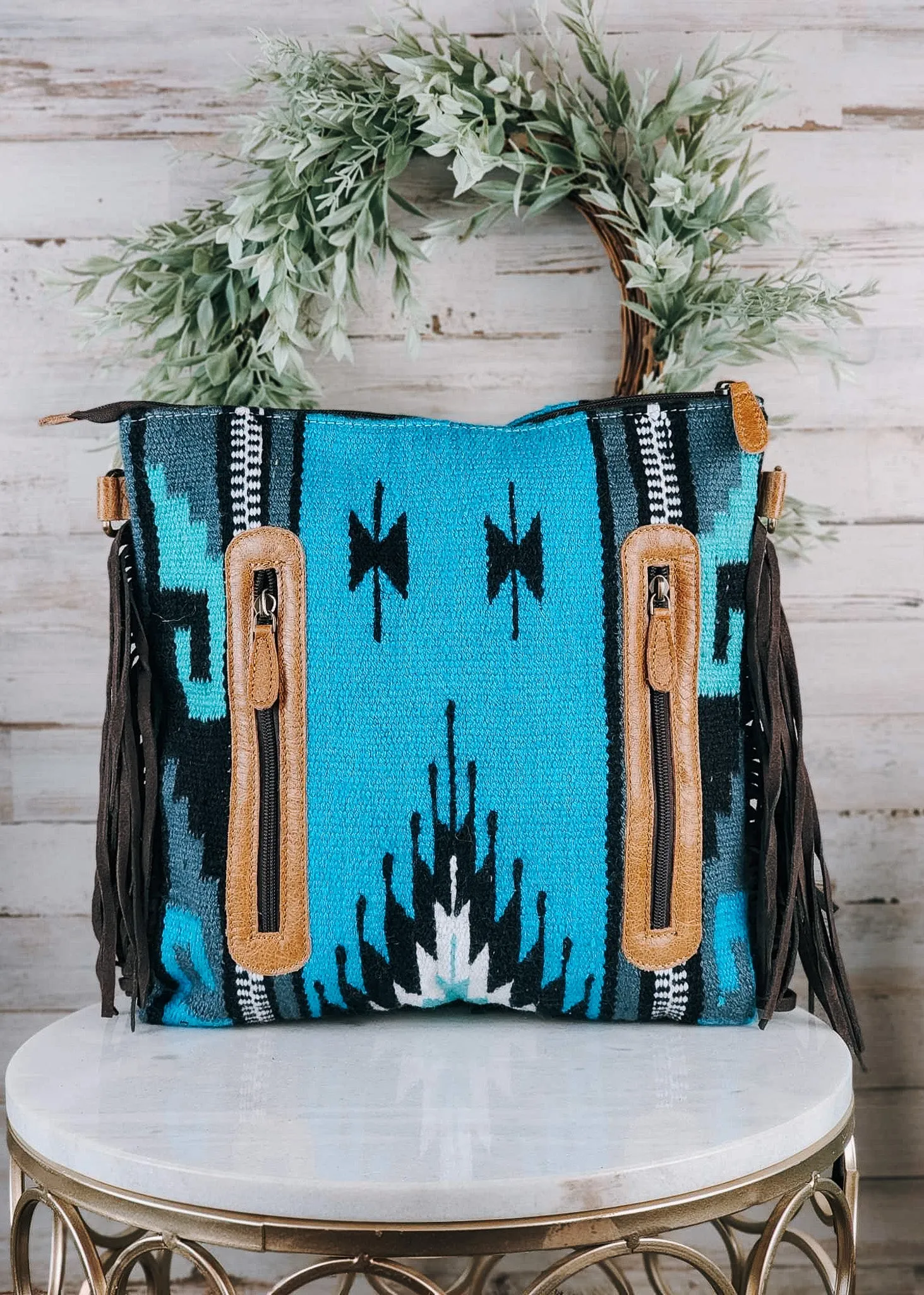 Concealed Carry Blue Fringe Crossbody Handbag