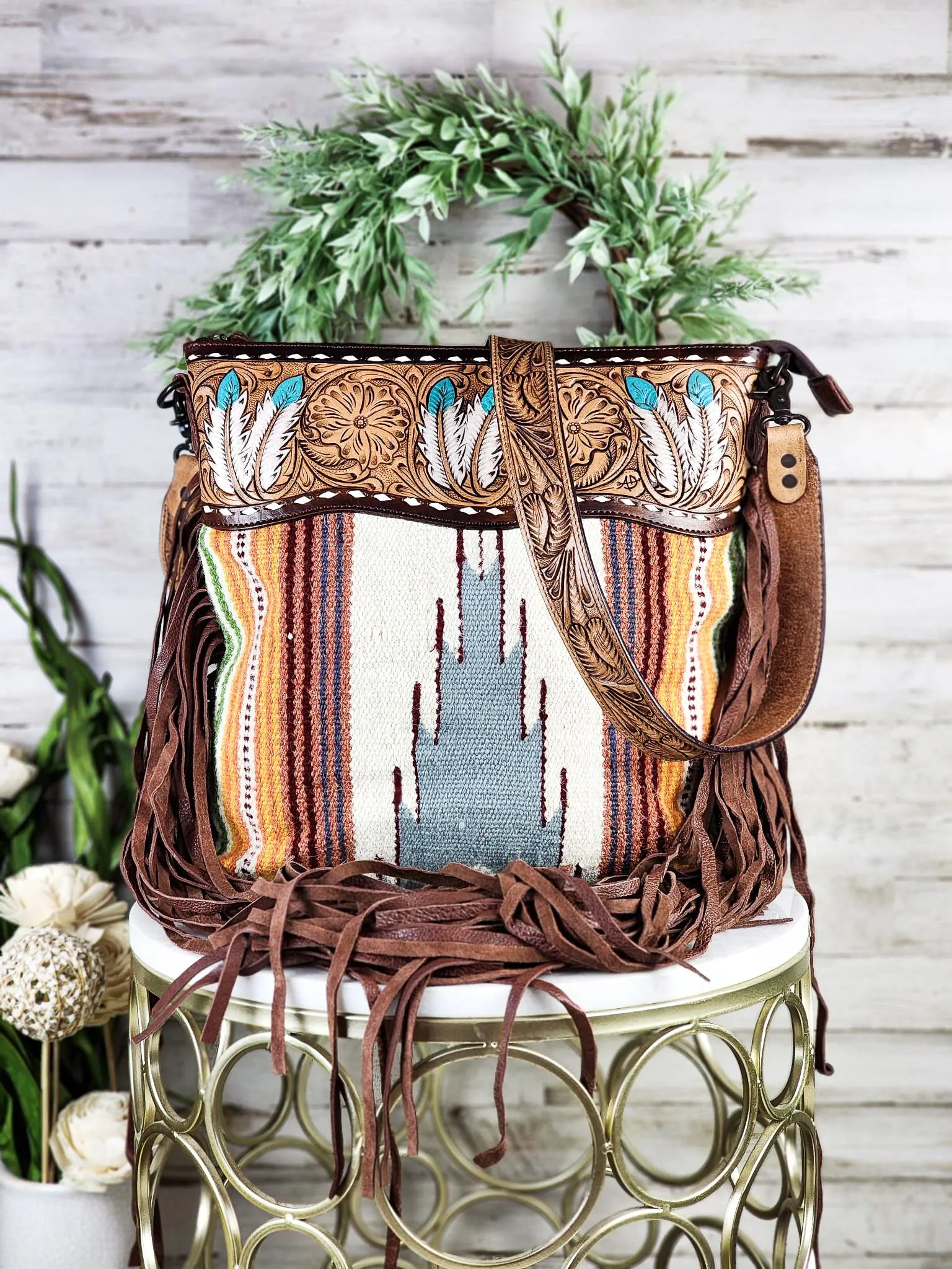 Concealed Carry Feather Serape Fringe Handbag