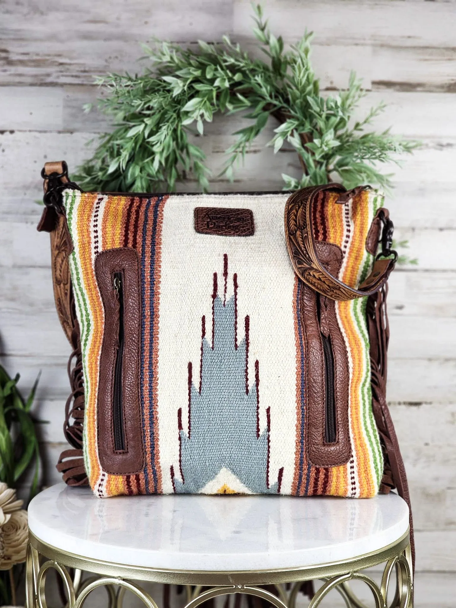 Concealed Carry Feather Serape Fringe Handbag