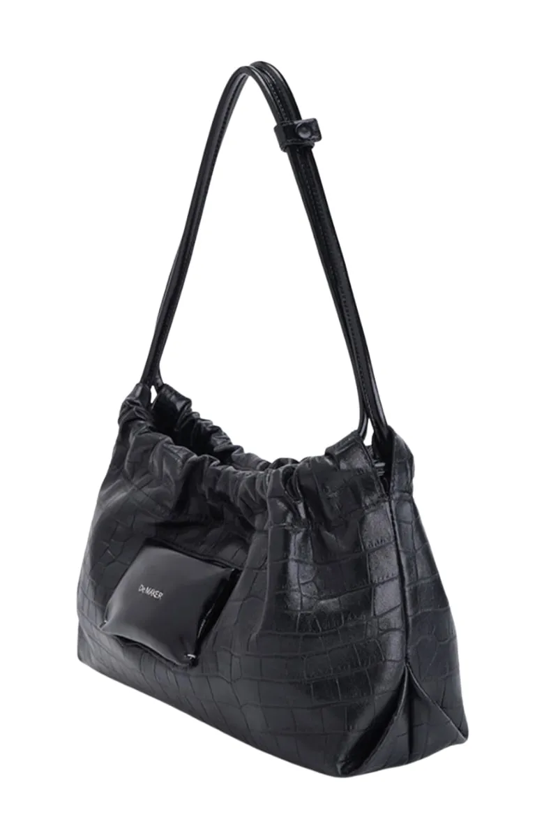 Croco Black Miel Long Shoulder Bag