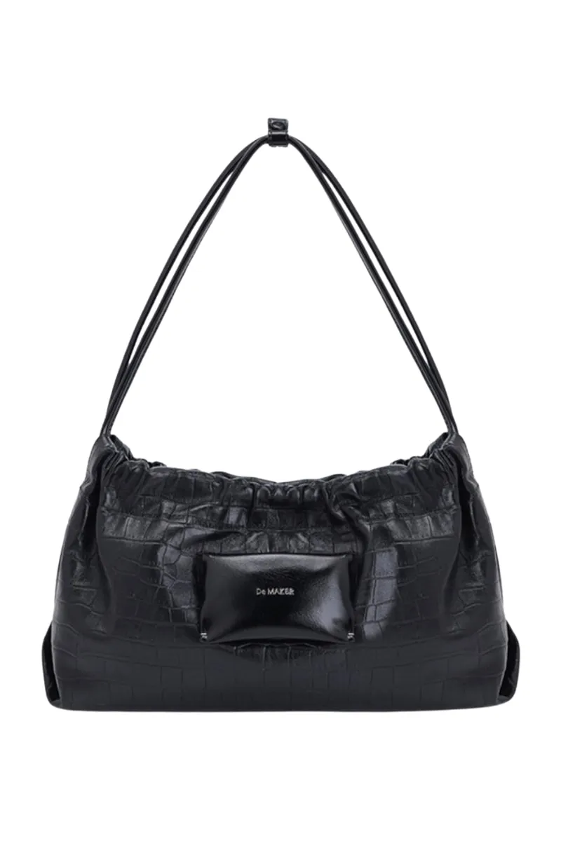 Croco Black Miel Long Shoulder Bag