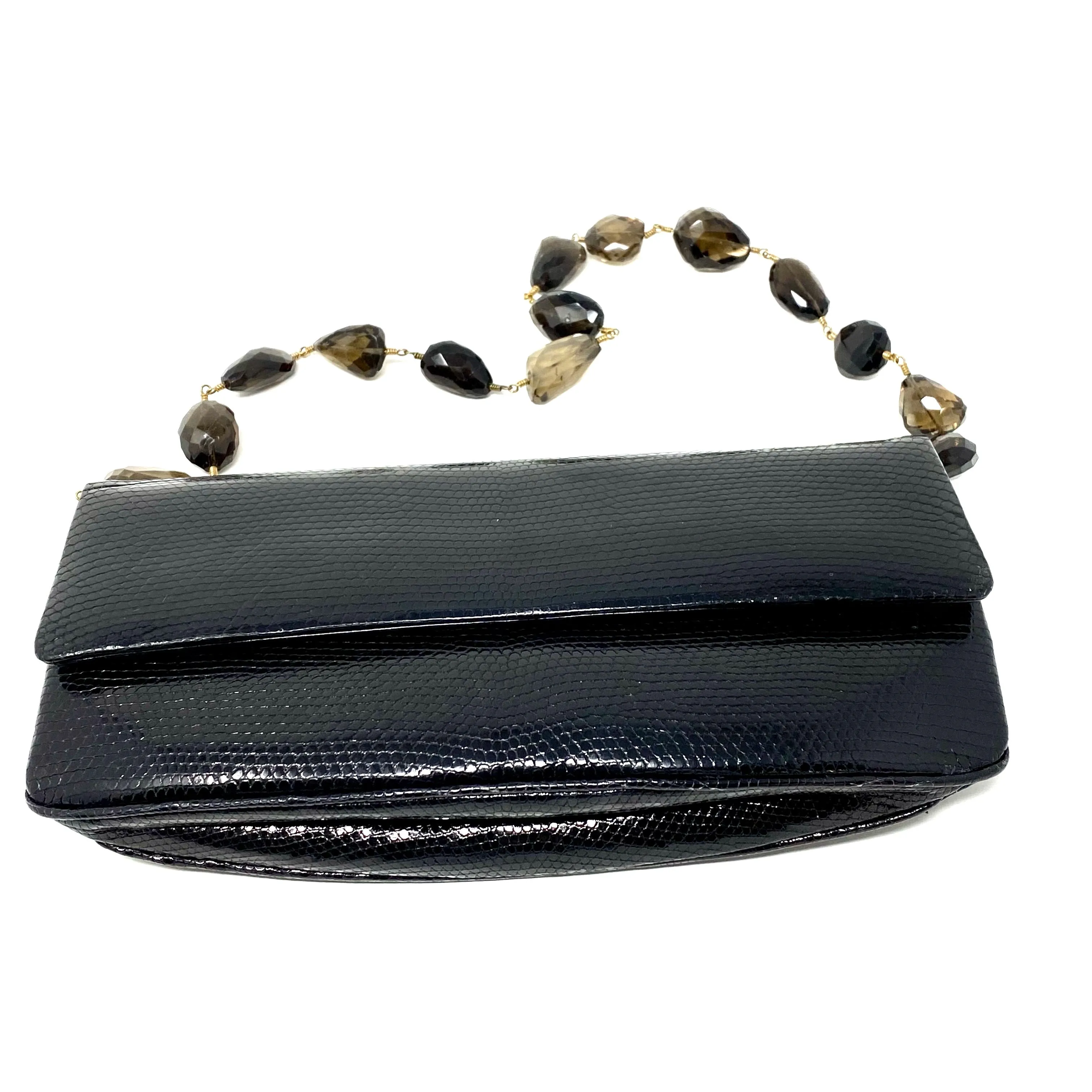 Darby Scott Handbag in Black Lizard and Smoky Quartz