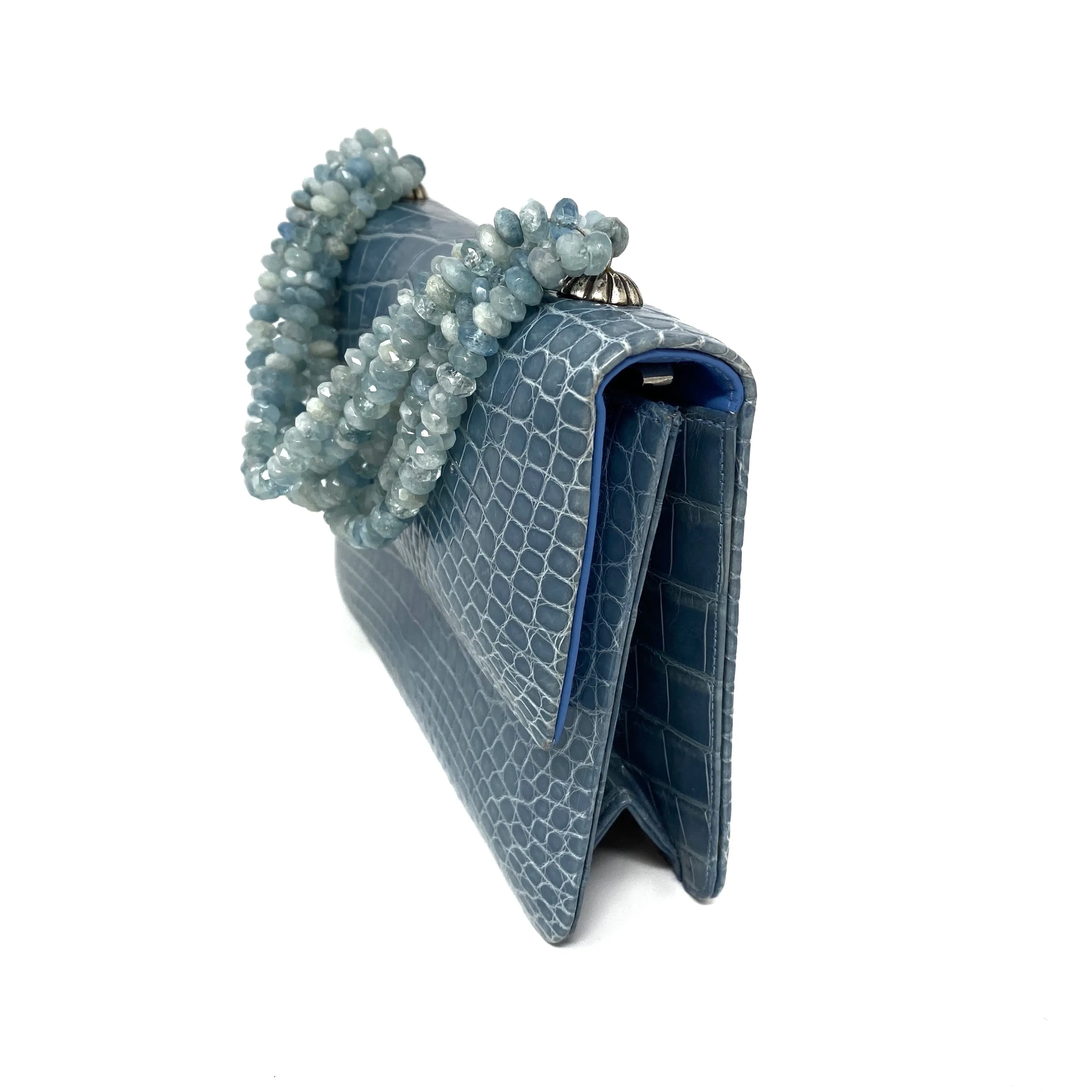 Darby Scott Mini Necklace Handbag in Blue Crocodile and Aquamarine