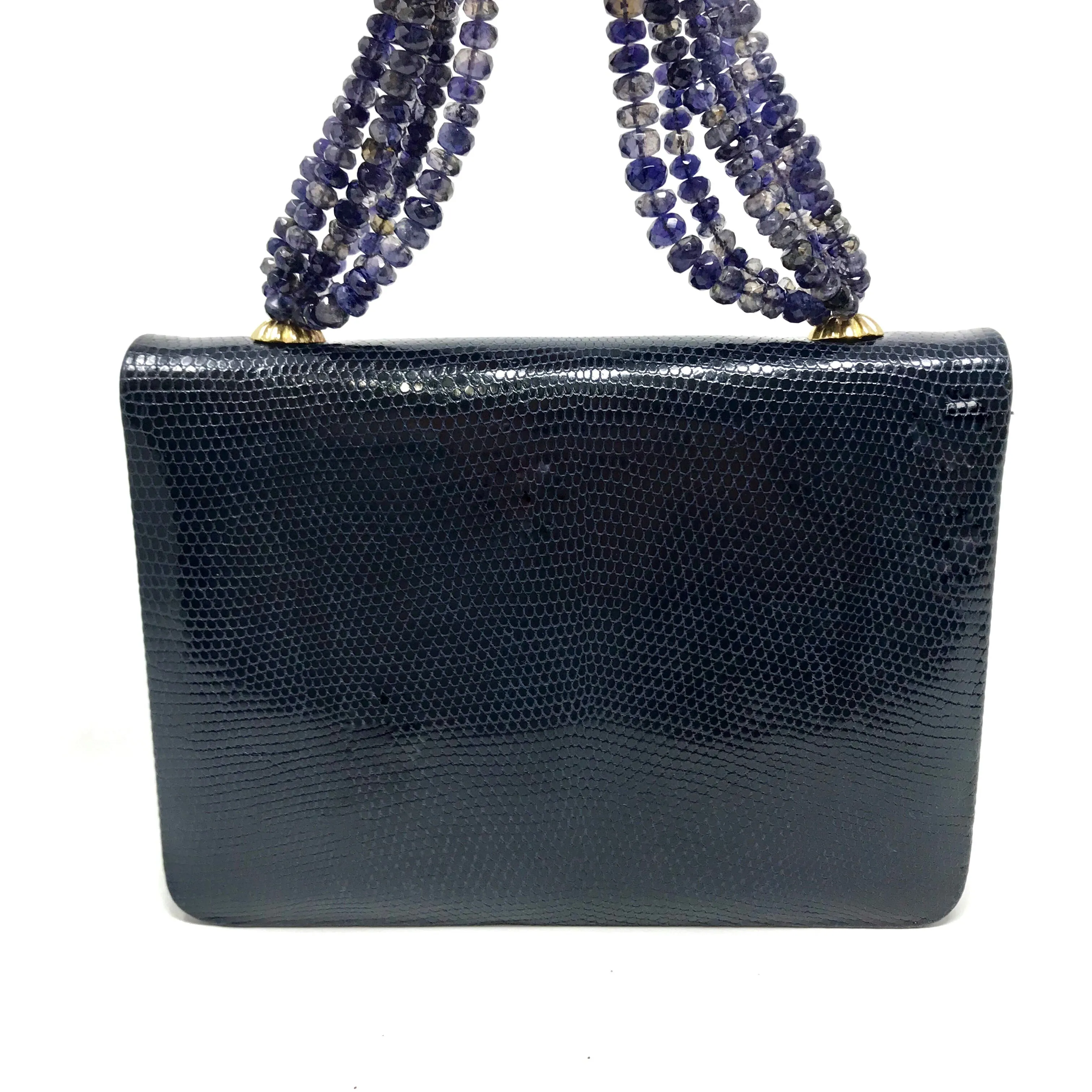 Darby Scott Mini Necklace Handbag in Navy Lizard