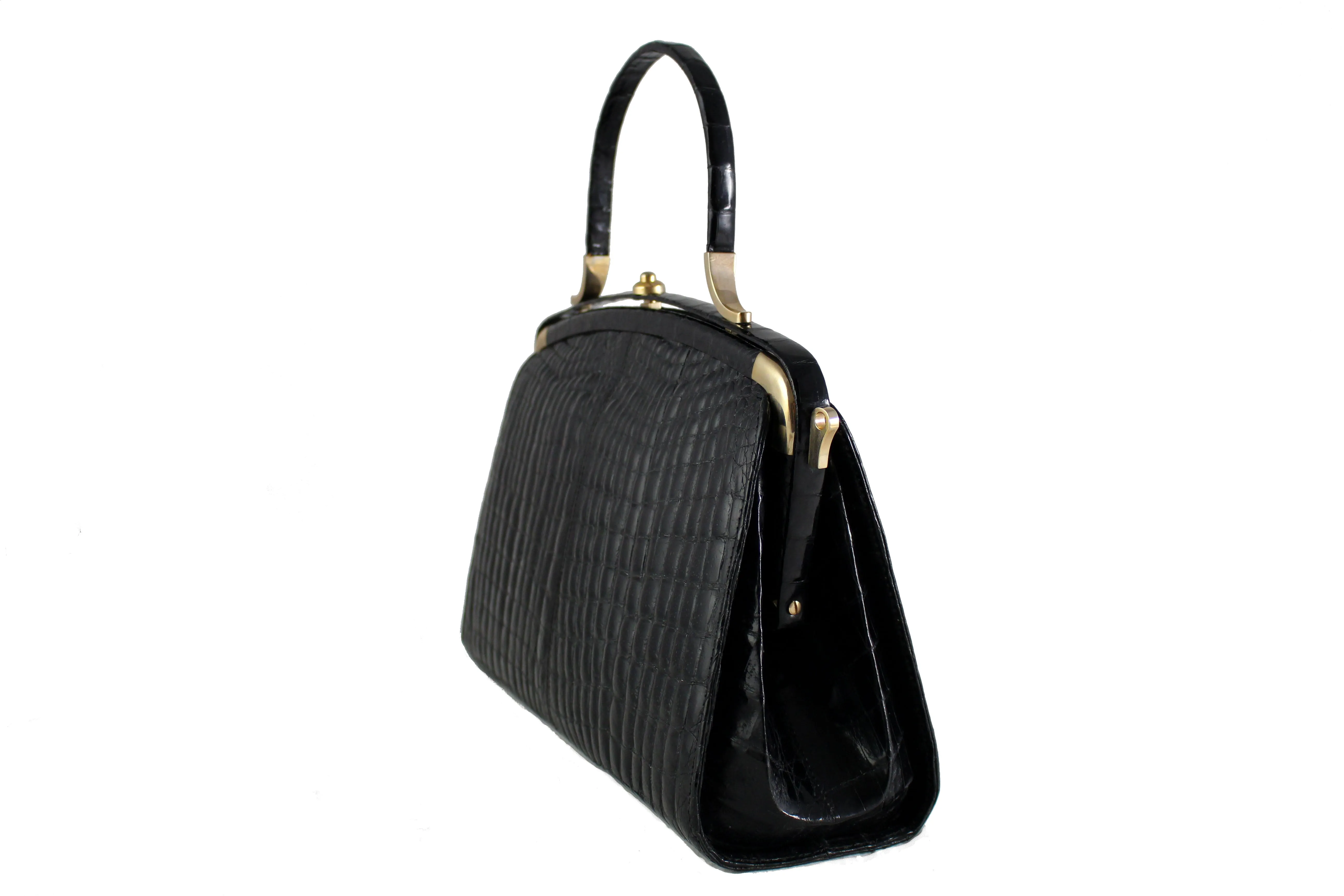 Double belly "sauvage" crocodile skin frame handbag